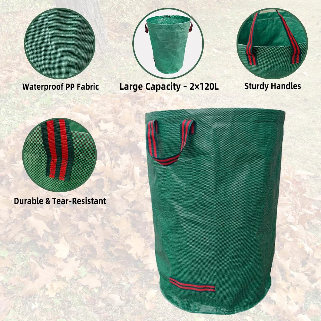 Worek na odpady ogrodowe, 2 x 120 l, worek na odpady ogrodowe, ultra ładowany, przenośny, składany, duża pojemność, worek na odpady ogrodowe, stabilny