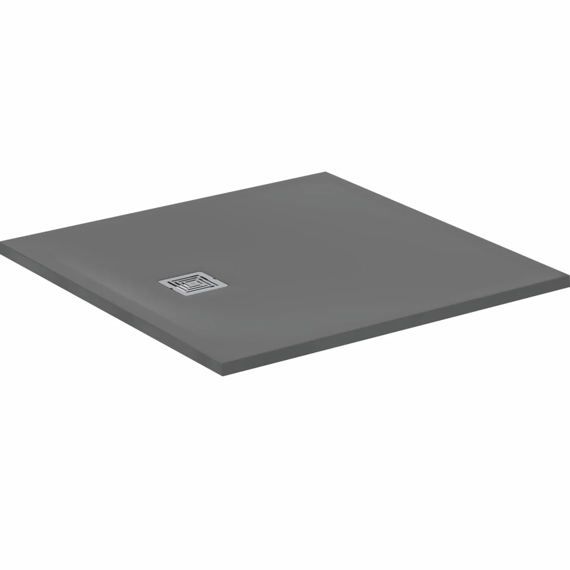 Ideal Standard - Ultra Flat S +, ultra-cienki kwadratowy talerz prysznicowy z żywicy o wyglądzie kamienia, 100 x 100 cm, idealny solidny, betonowy szary