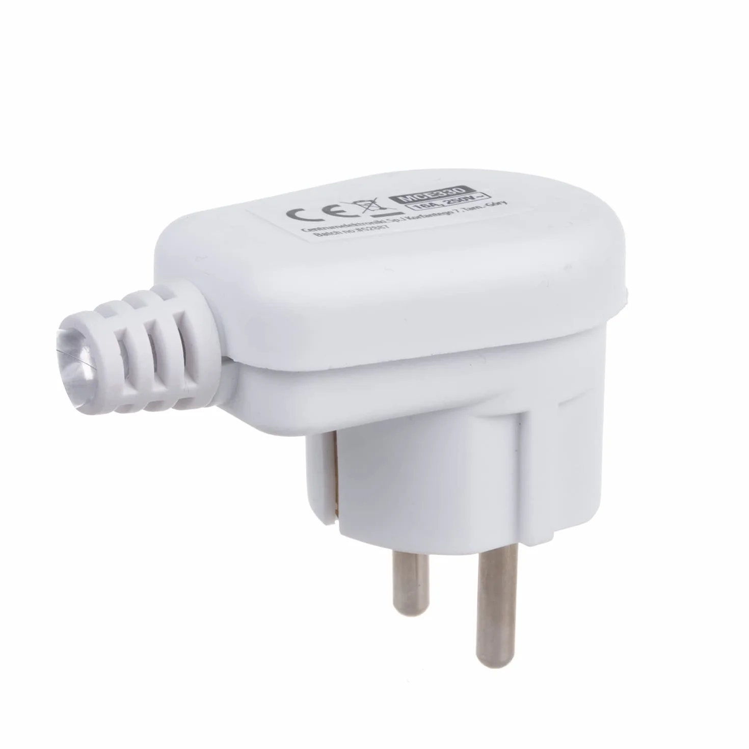 Maclean Wtyczka ze stykiem ochronnym MCE330 Uni-Schuko wtyczka kątowa z uziemieniem Unischuko uniwersalna wtyczka Schuko 16A 250V tworzywo sztuczne białe