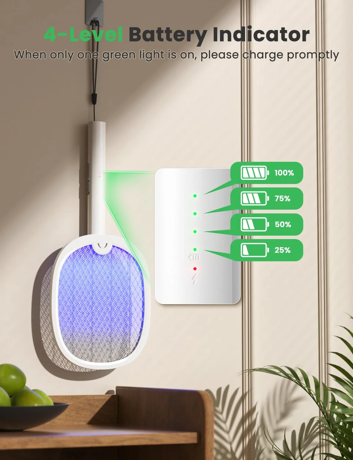 YISSVIC Elektryczna łapka na muchy 4000 V 1800 mAh 2 w 1 USB-C Składany UV Biały