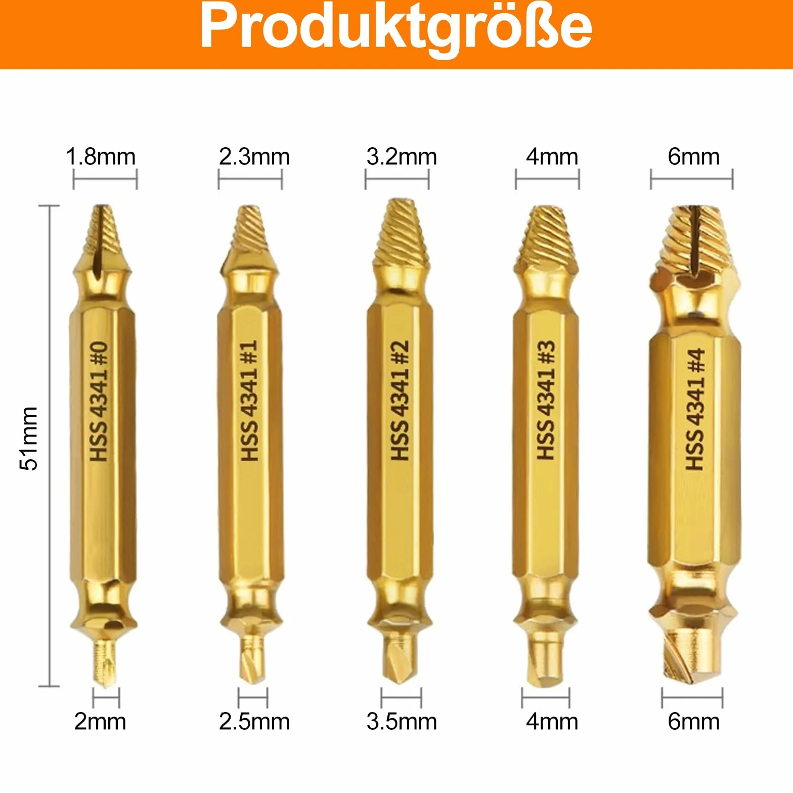 5 sztuk wykrętaków do śrub, zestaw do usuwania uszkodzonych śrub, zestaw do usuwania uszkodzonych śrub, wyprodukowany z HSS 4341 stopień twardości 62-63hrc (złoty)