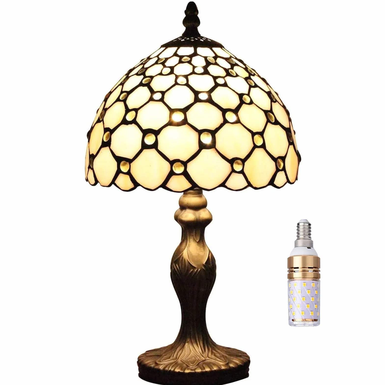 Styl Tiffany 8 cali Lampa stołowa Witraże Koraliki Abażury Mała lampka nocna Czytanie Antyczne Lampka na biurko Salon Sypialnia Biuro Vintage Art Deco Wiktoriańskie