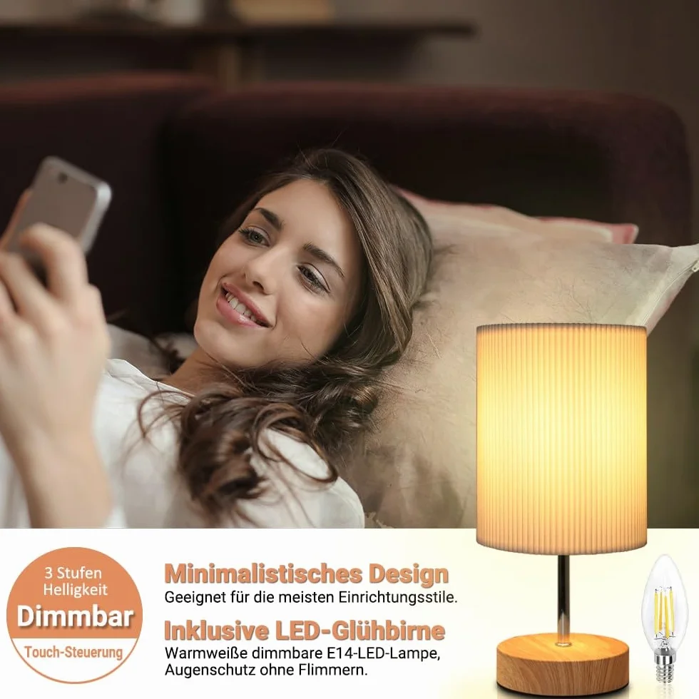 HSLighting Lampka nocna dotykowa ściemniana: lampa stołowa dotykowa ściemniana żarówka 3 poziomy jasności, regulowana lampa biurkowa, minimalistyczna do czytania, salon (Okrągły, 1)