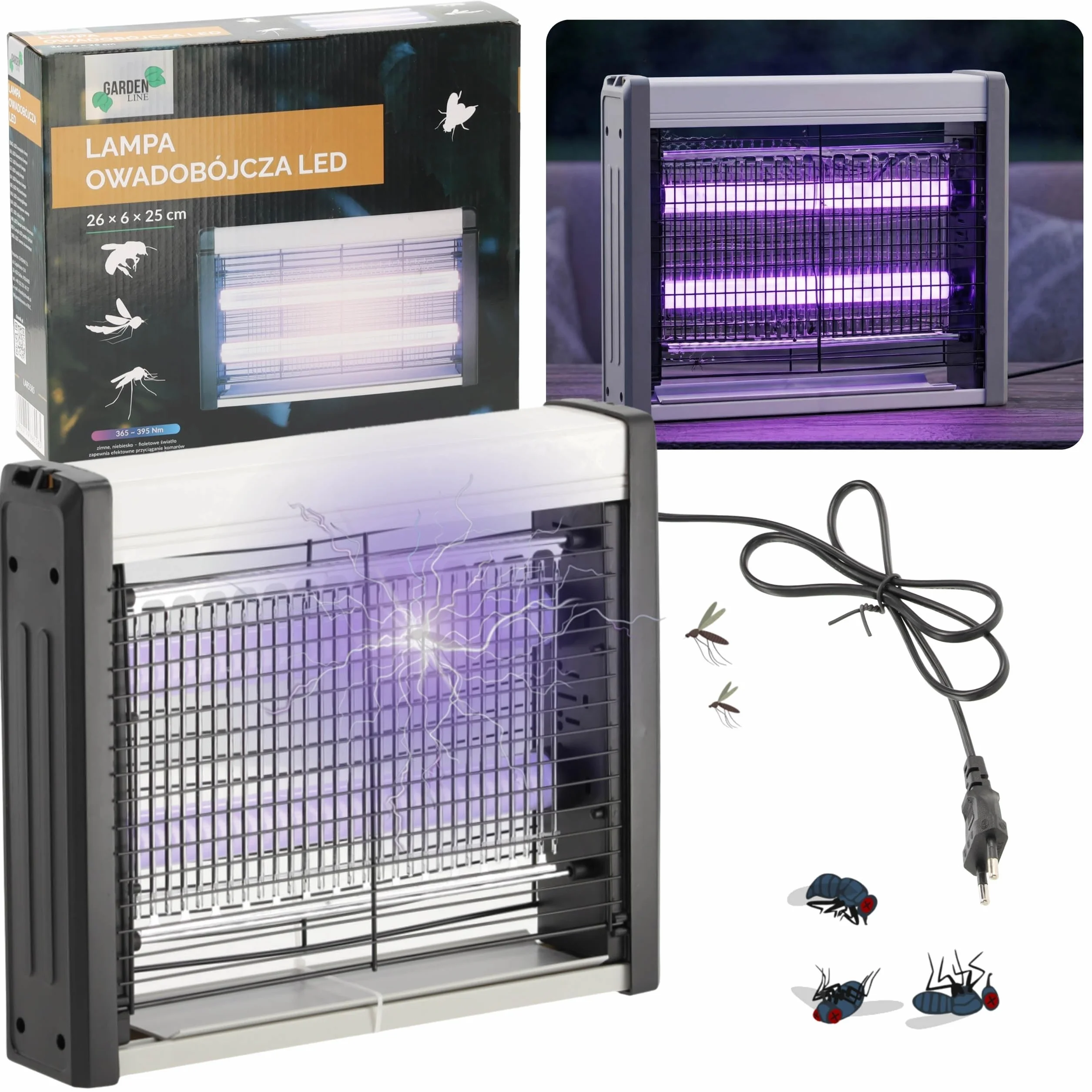 Lampa OWADOBÓJCZA LED, przeciw komarom, ELEKTRYCZNA pułapka na owady, SKUTECZNA 27x6x24 cm (A)