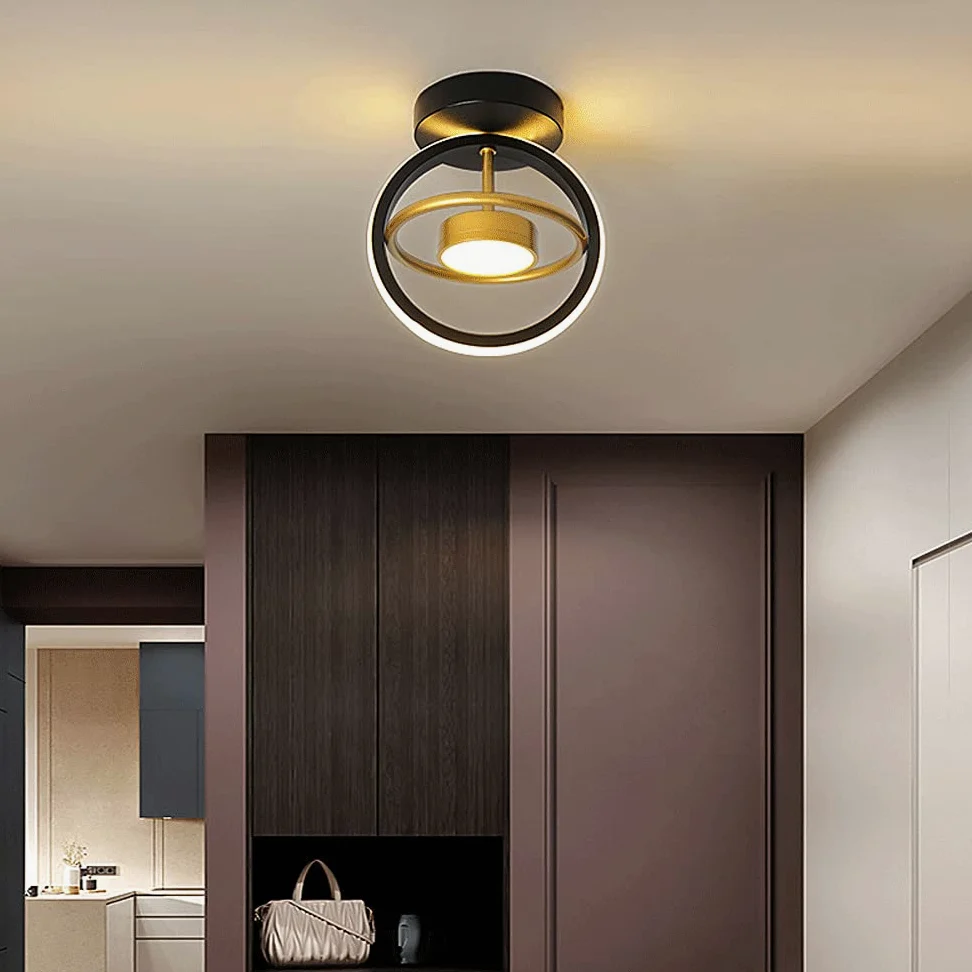 Okrągła lampa wisząca LED do przedpokoju, czarno-złota konstrukcja, zmienna trójkolorowa lampa sufitowa LED, metalowa oprawa sufitowa, dekoracja salonu