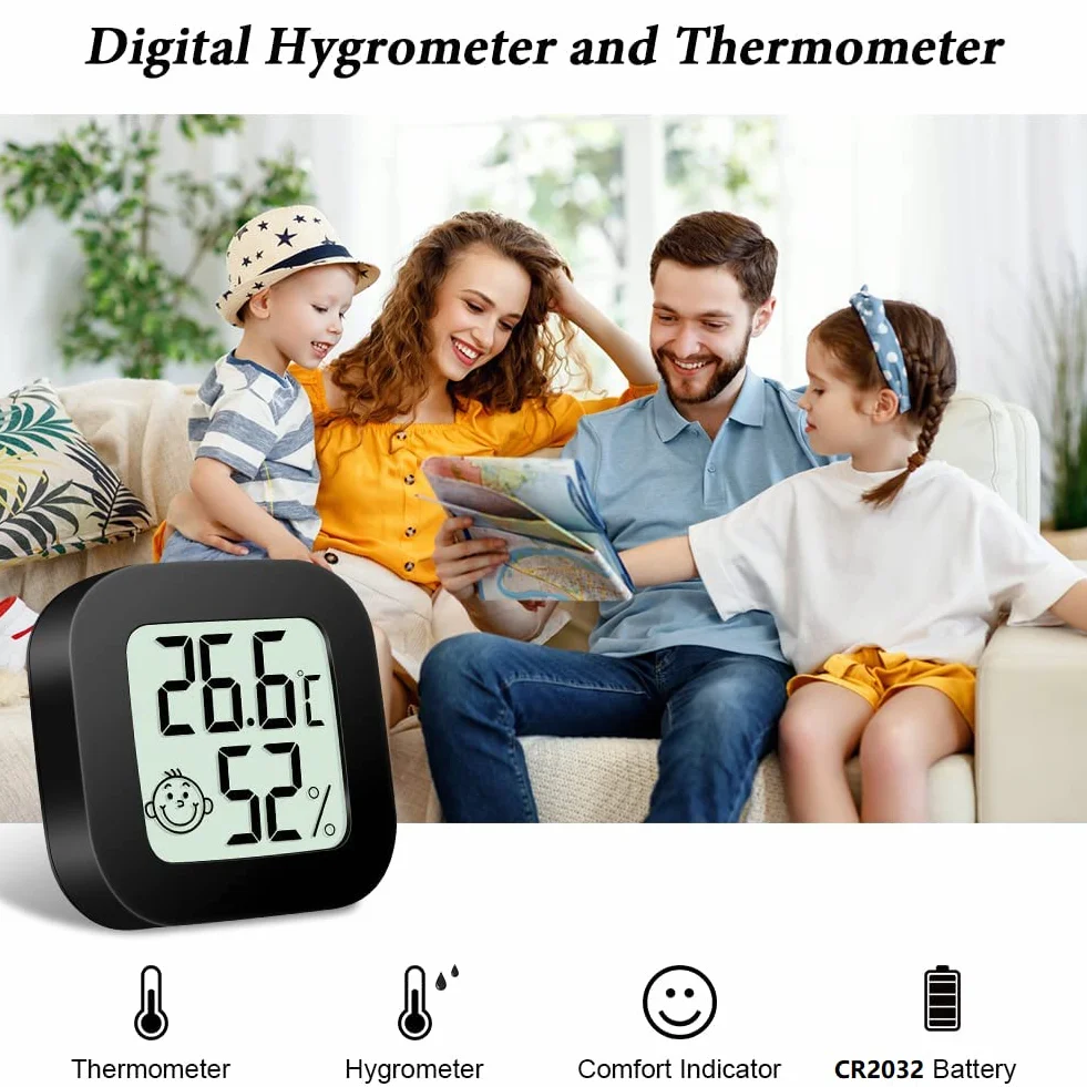 Flintronic Termometr cyfrowy z higrometrem 3 szt., precyzyjny mini, kontrola temperatury i wilgotności, czarny