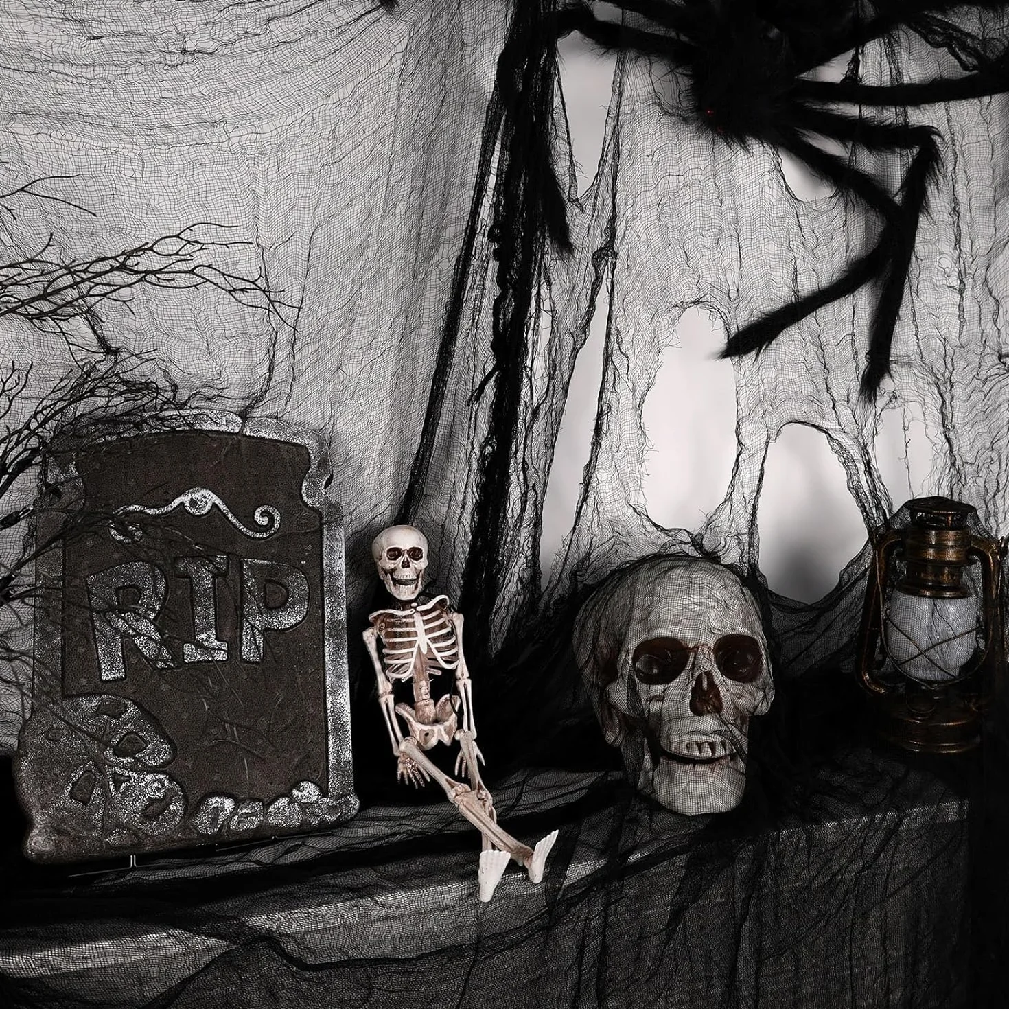 MAXEE Super czarny Halloween straszny (200 × 400 cm), super duży ręcznik ducha, dekoracja na Halloween, horror, dekoracja ogrodowa na zewnątrz Halloween