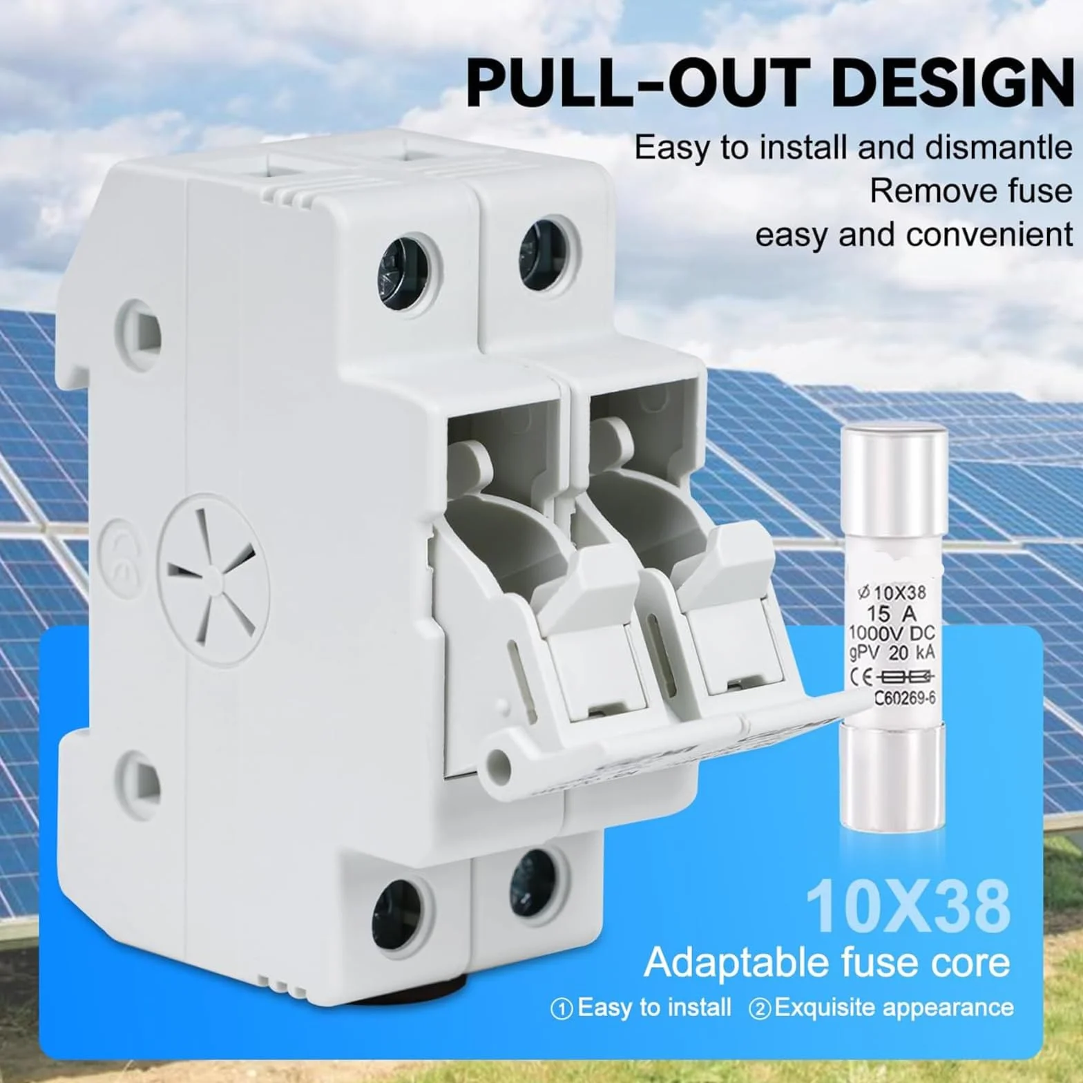 Bezpiecznik DC 15a Solar PV Zabezpieczenie przed zwarciem Ochrona przed przełamaniem 32a 2P PV Zestaw bezpieczników 1000VDC