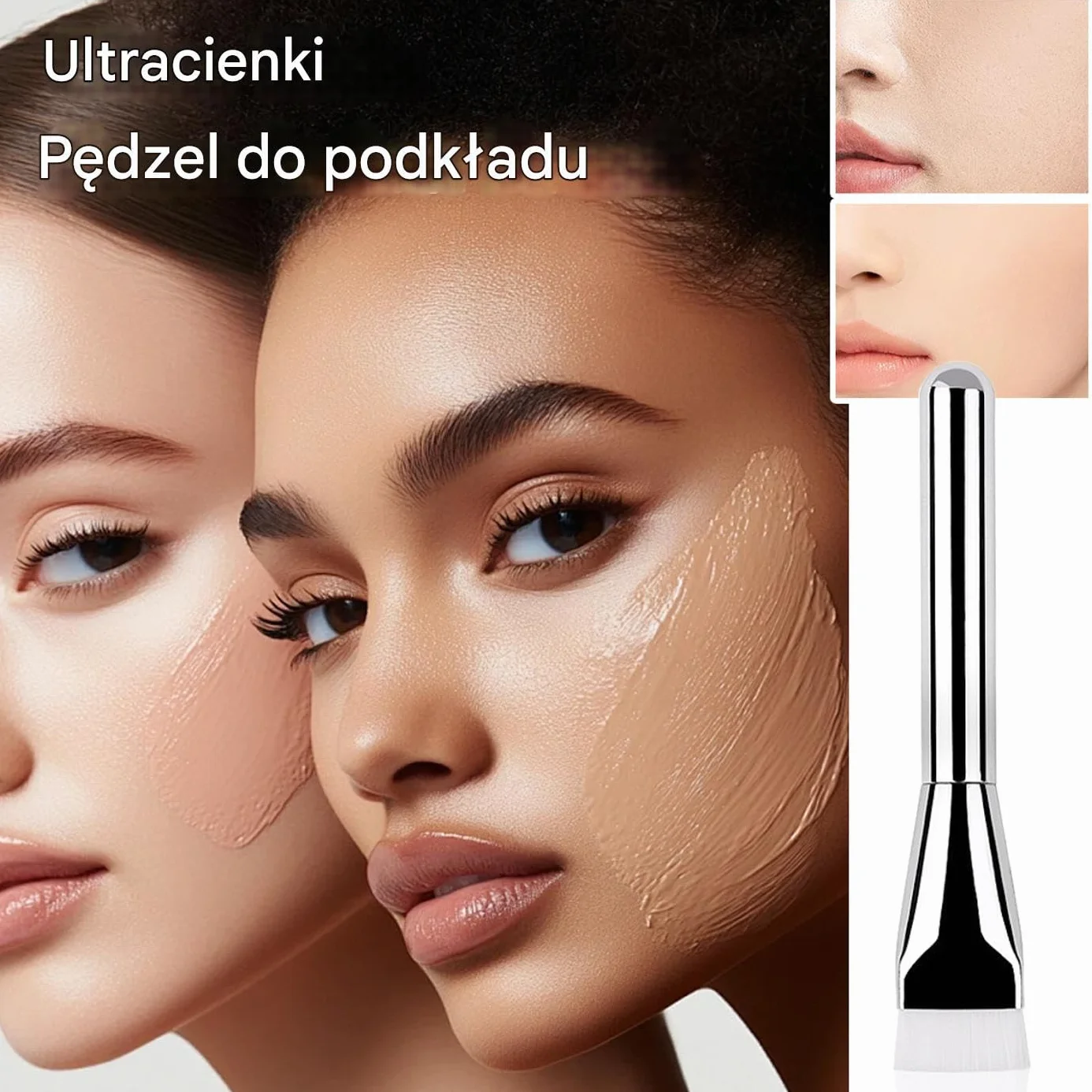Foundation Brush, Flat Top Brushes, 5.63 Inches Portable Ultra Thin Design with Concealer Pad, Flattop Makeup Tool for Buffing, Blending, Face, Cheeks, Nose, Beauty Routine, Cosmetics