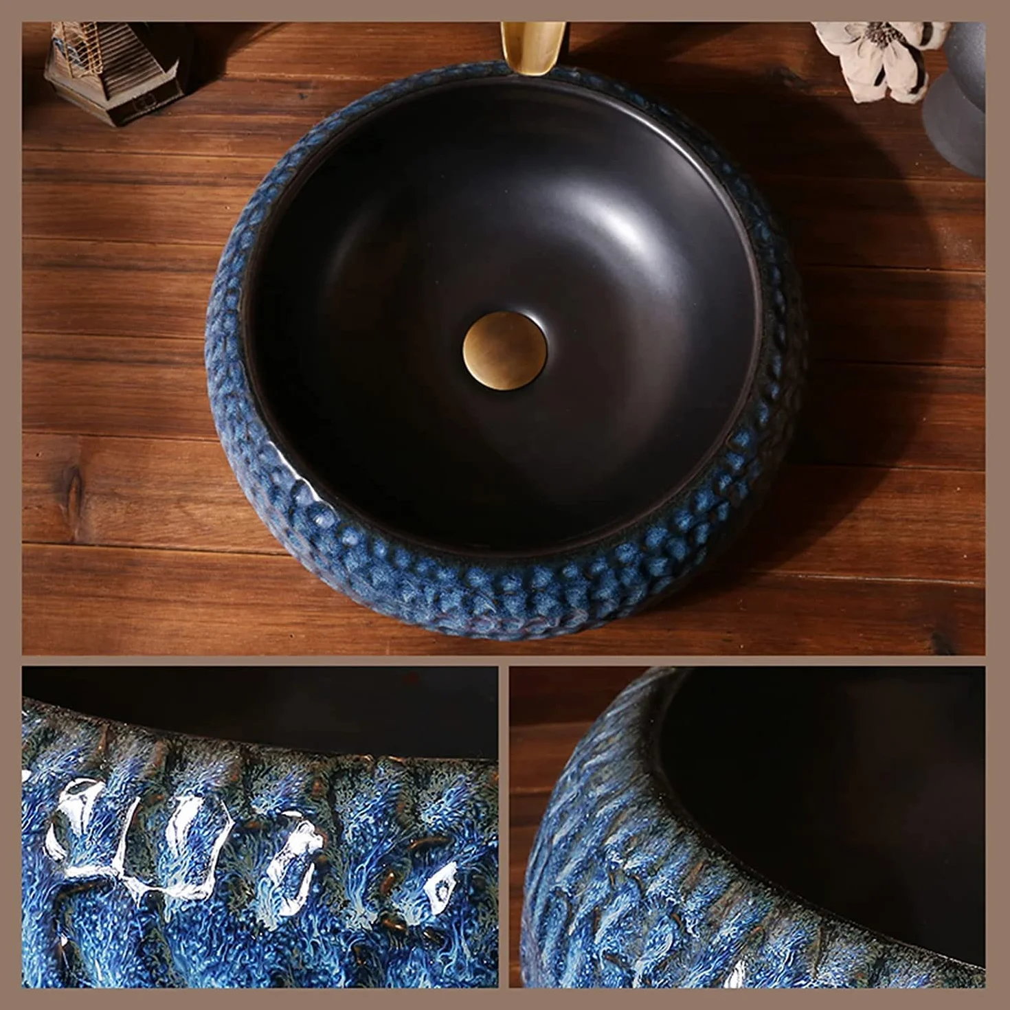 Ceramiczna Umywalka Łazienkowa, Ceramiczna Umywalka Nablatowa, Okrągła, W Stylu Industrialnym, Do Łazienki, W Stylu Retro, Do Garderoby, Ręcznie Rzeźbiona Umywalka Nablatowa