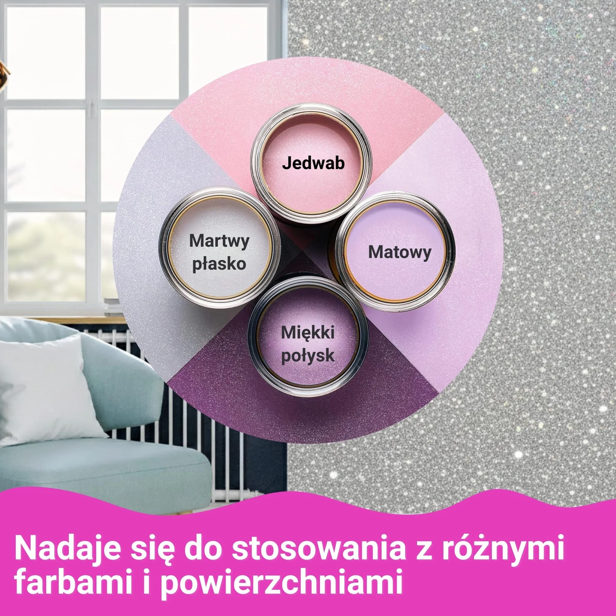 Levaka 150g Czyste Srebro Brokat do Farby – 2 x Nakładki Polerujące – Brokat do Ścian Mieszalny z Każdym Rodzajem Farby Emulsyjnej – Lśniące Brokatowe Ściany Wewnątrz i na Zewnątrz, Sufity, Drewno