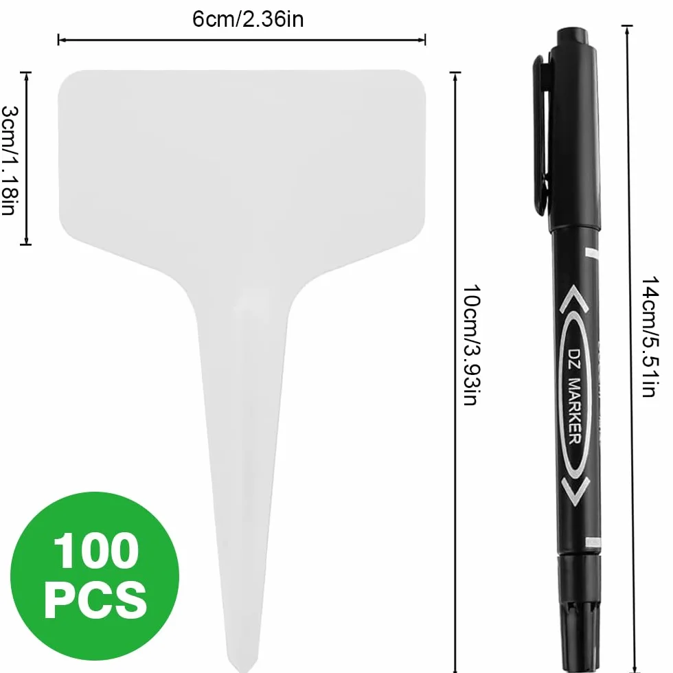Plastikowe tabliczki na rośliny 100 sztuk 10x6 cm odporne na warunki atmosferyczne typ T białe