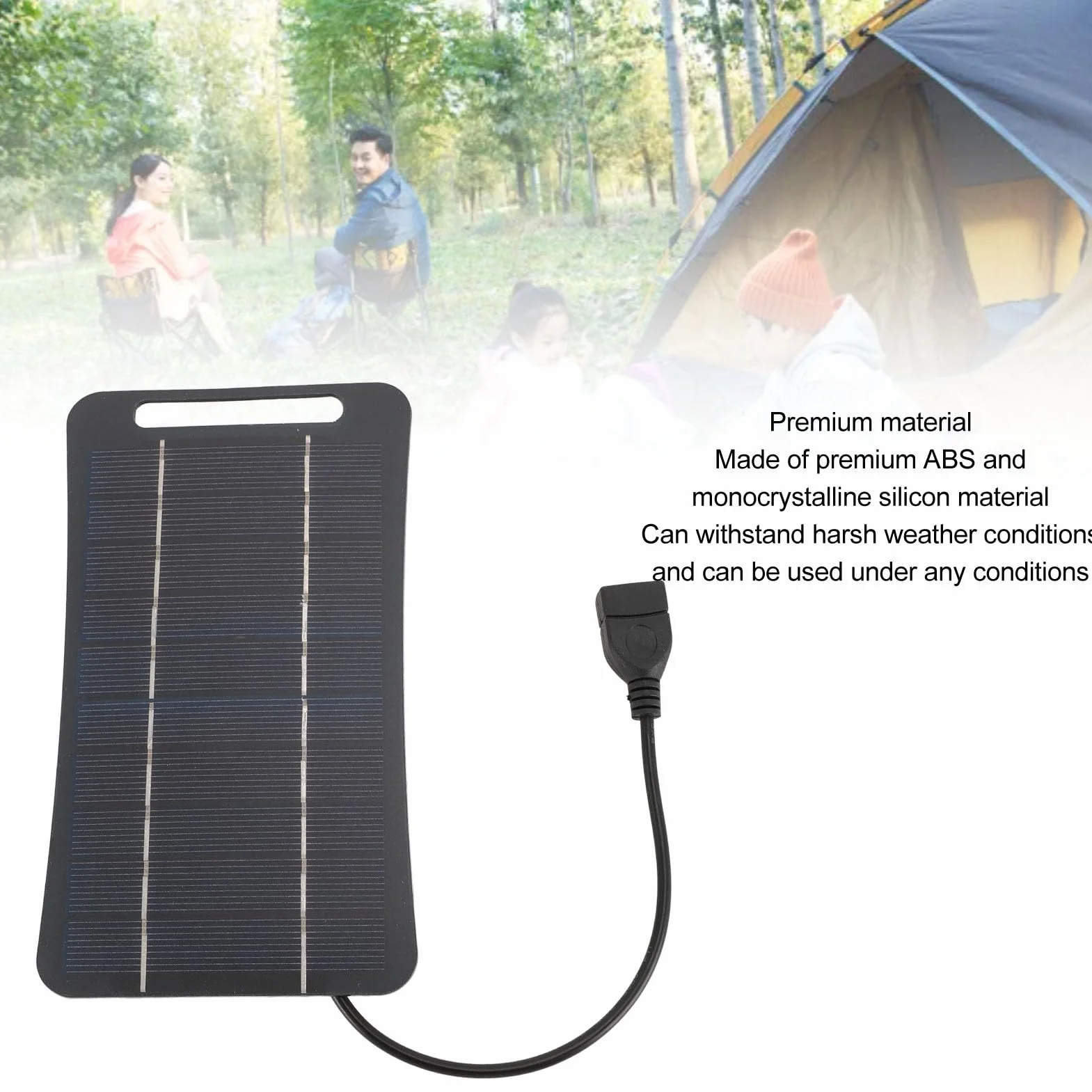 Panel Słoneczny 5V 5W USB Monokrystaliczny Krzemowy Przenośna Ładowarka Solarna Czarny