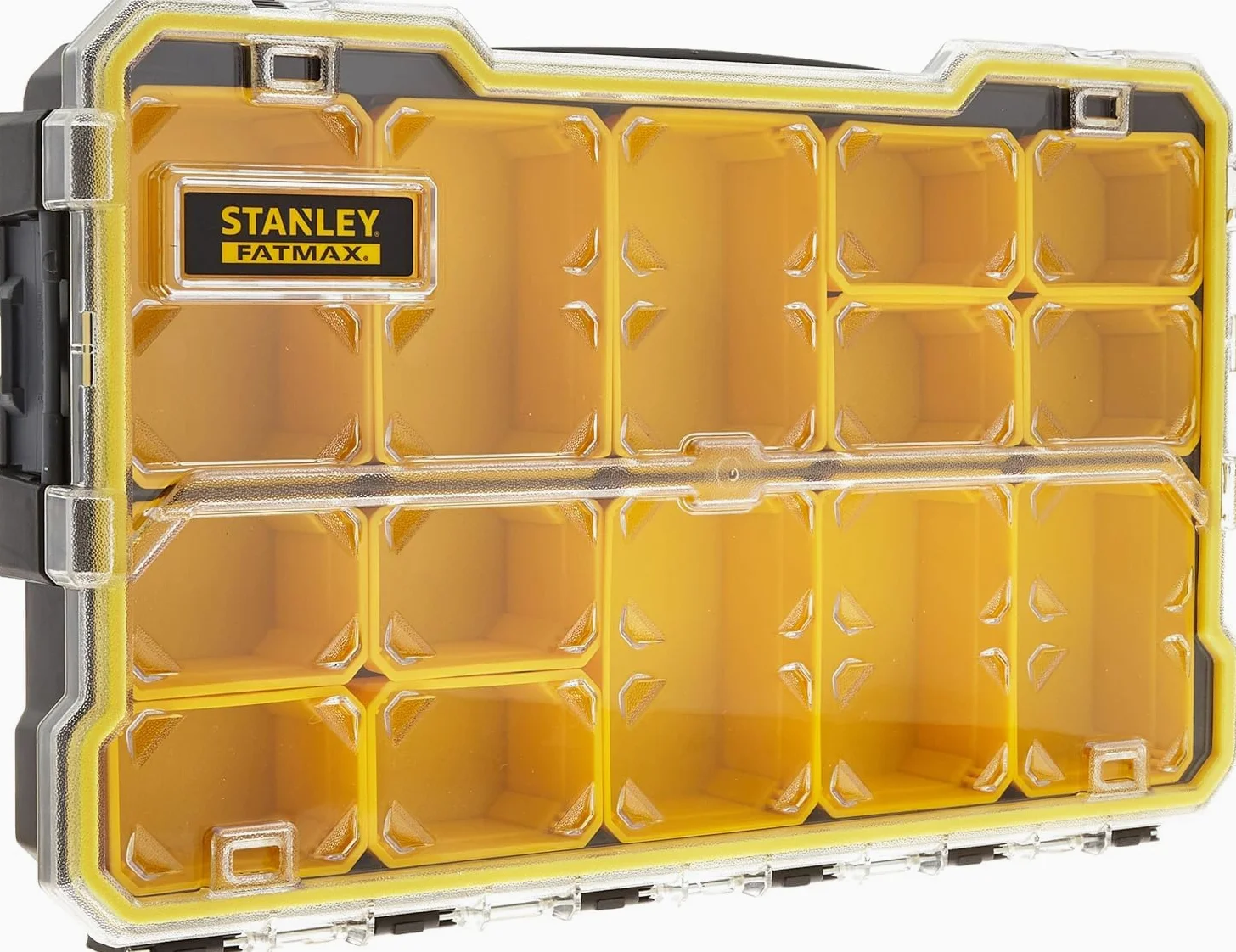 Stanley Torba Narzędziowa, Czarny/Żółty, 19.02 x 11.22 x 13.39 cm & Stanley Fmst1-75779 Profi 2/3 Range FatMax - Przezroczysta pokrywa - Plastikowe klipsy - Wodoodporna - Ip53 - Bez uchwytów