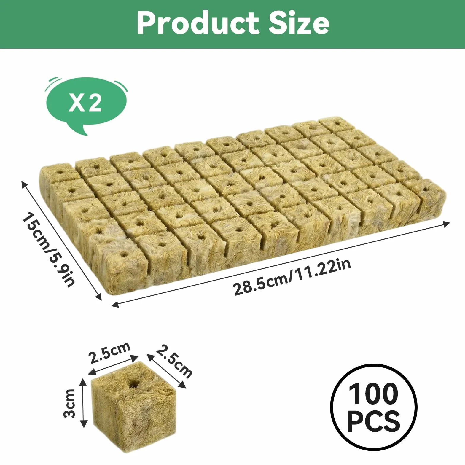 100 sztuk wełny mineralnej do wysiewu w kostkach Bezpodszewkowa podłoga do uprawy, 2,5 x 2,5 x 2,5 cm Kostka z wełny skalnej do uprawy, kostka do wysiewu, wełna mineralna do uprawy