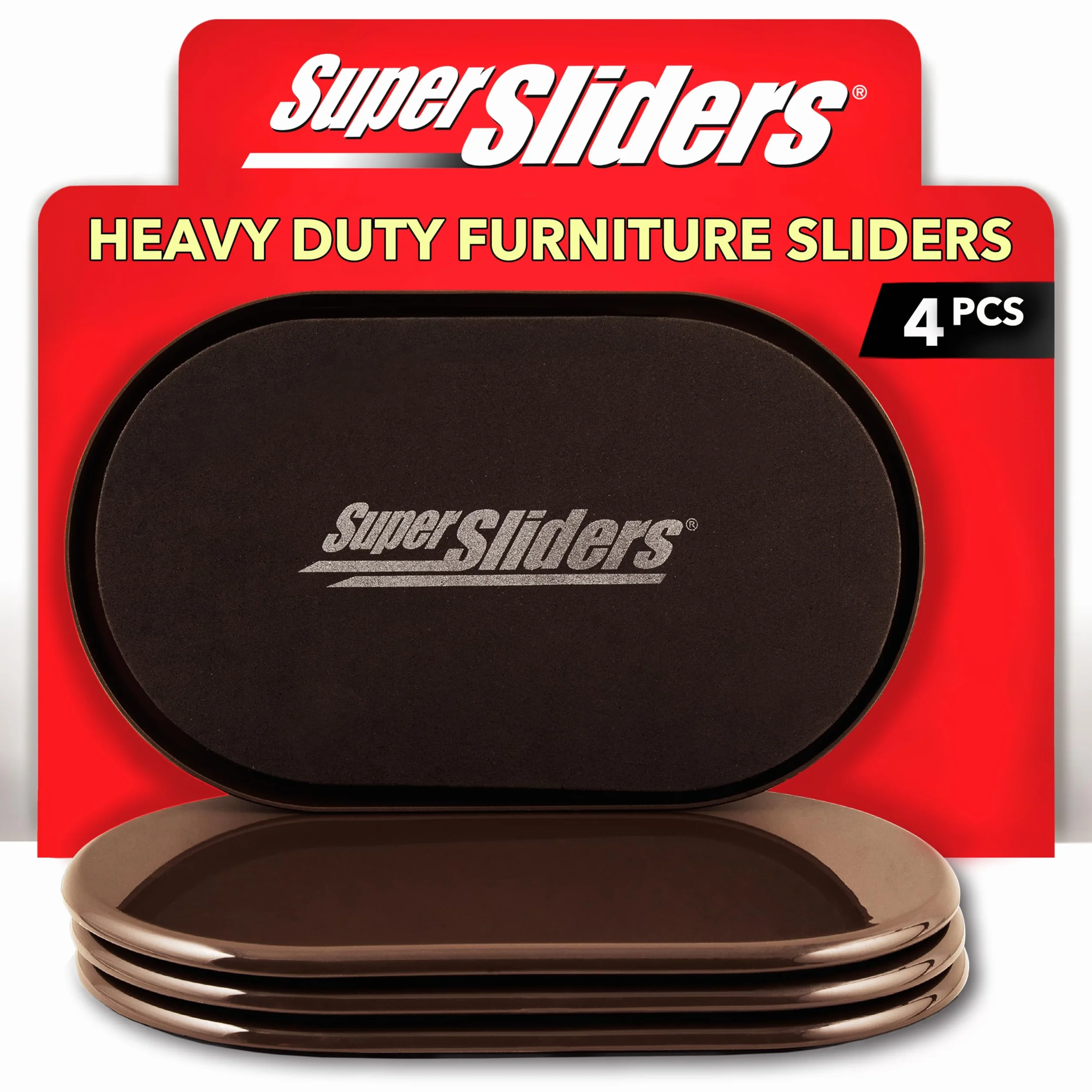 Super Sliders 5 3/4" x 9 1/2" Oval Reusable Furniture Sliders for Carpet - Effortless Moving and Surface Protection, Brown (4 Pack)