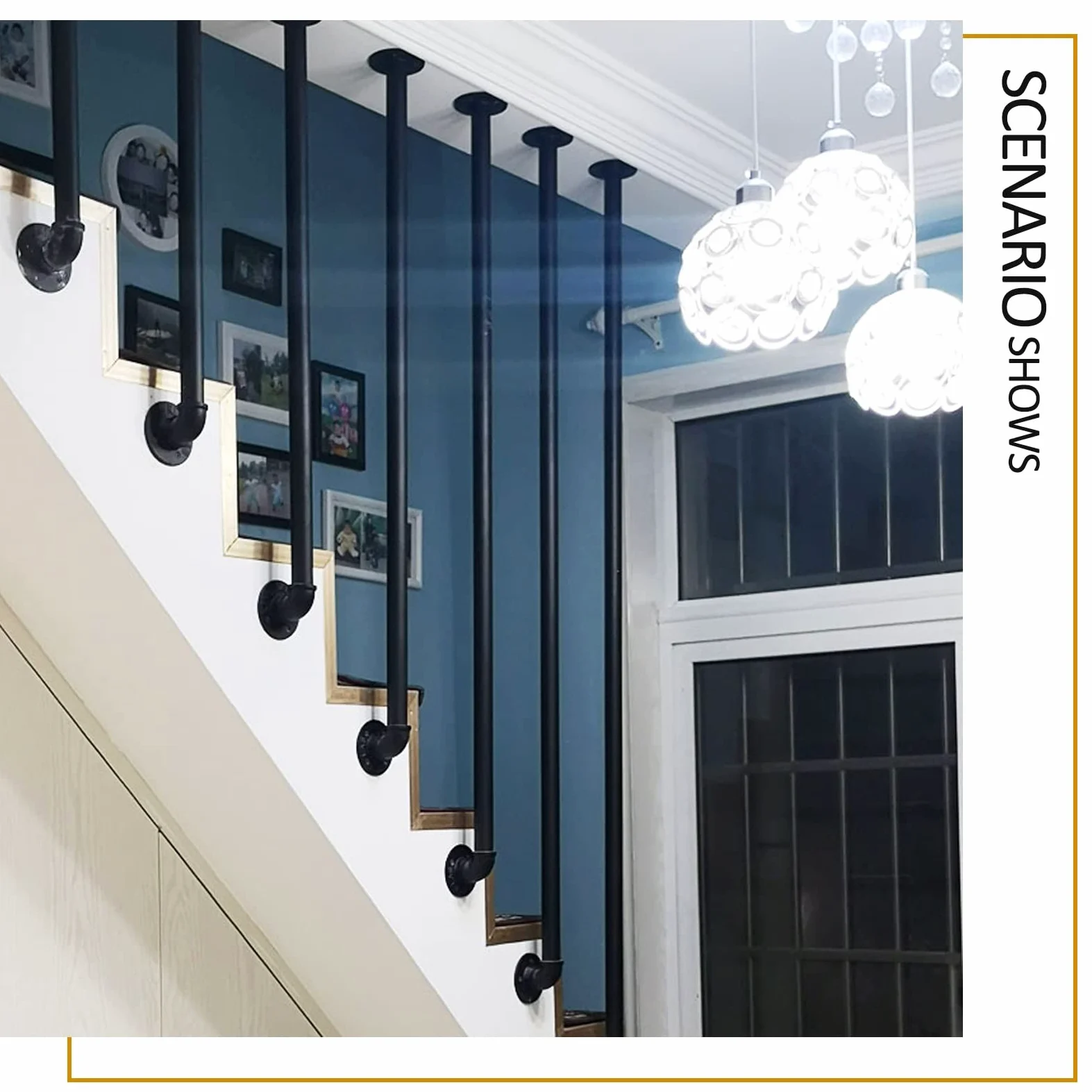 Nowoczesne schody typu L il Villa Safety antypoślizgowe osłony odpowiednie dla osób starszych Instrukcje schodów do wewnątrz na zewnątrz ocynkowana okrągła rura czarny metal kute żelazo