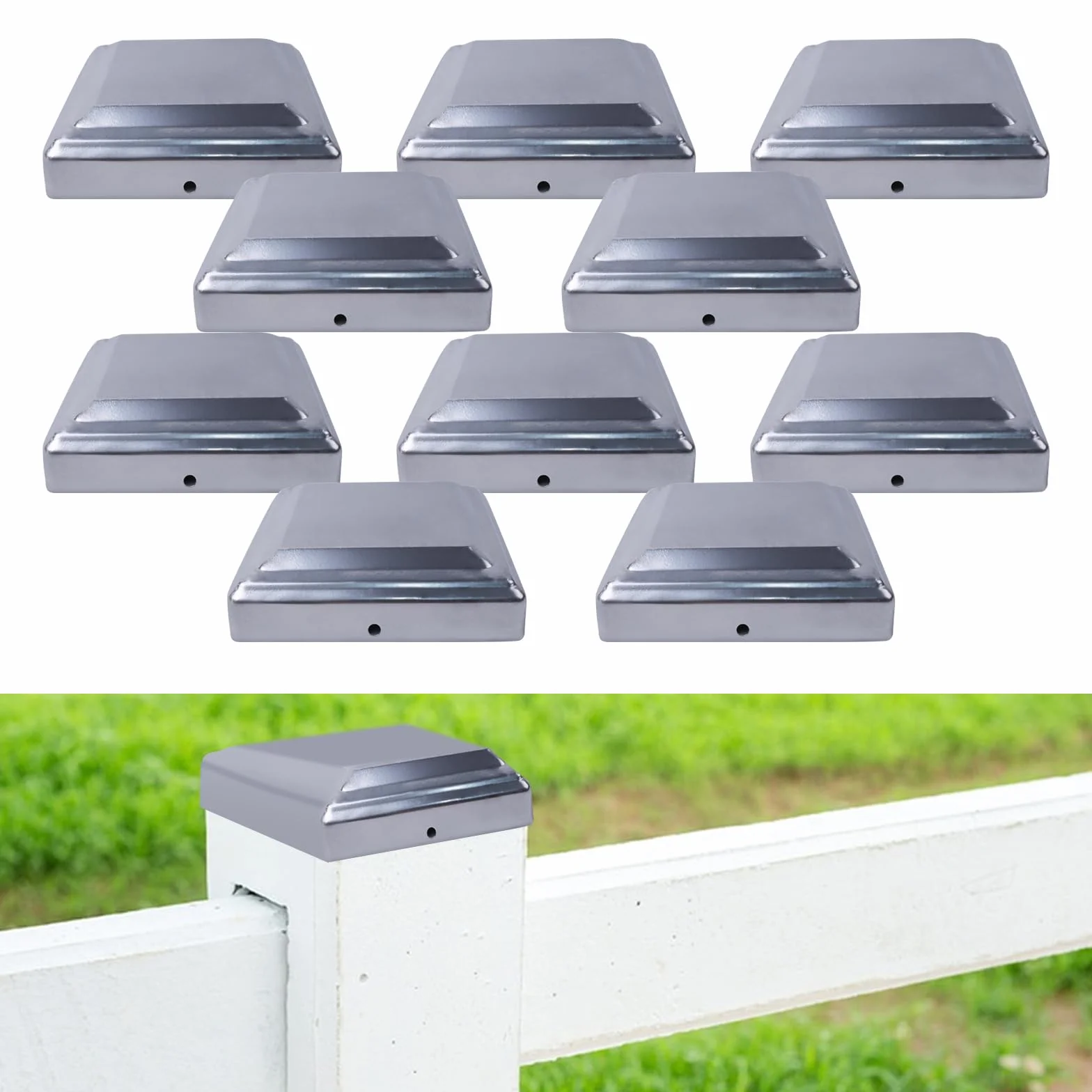 Nakrętki na słupki, 10 sztuk, 7 x 7/8 x 8/10 x 10 cm, metalowe zaślepki na słupki, zaślepki na słupki drewniane (nasadki słupków, 81 x 81 mm)