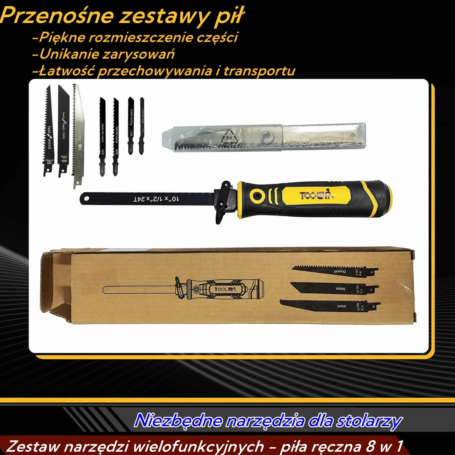 Magicbox Piła do Metalu 8 w 1 z Wymiennymi Ostrzami - System Samoblokujący & Ergonomiczny Uchwyt - Do Cięcia Metalu, Drewna, Płyty G-K, Plastiku
