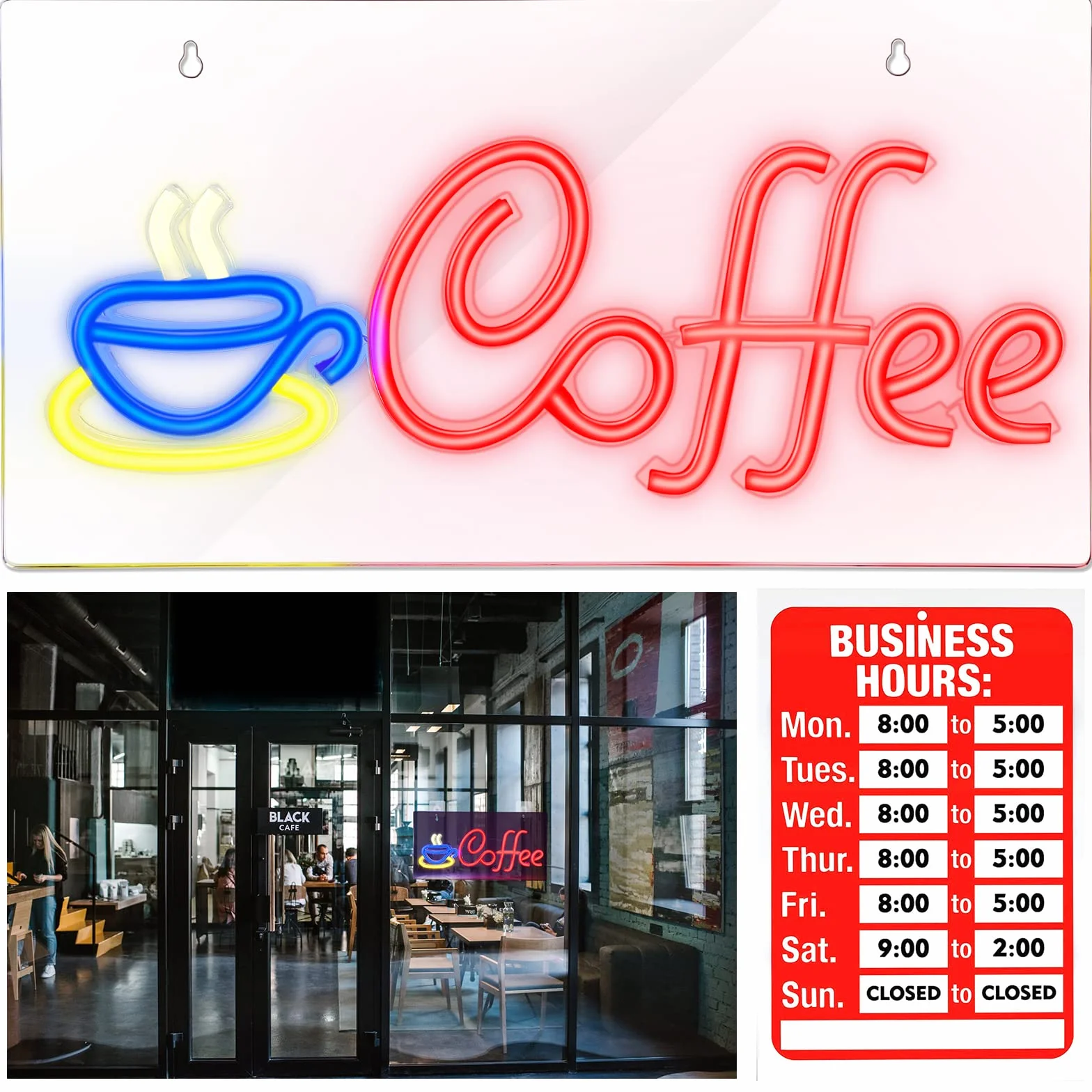 FITNATE Neon Sign, akrylowa tabliczka do kawy, zasilana przez USB, neonowa lampka neonowa do kawiarni, baru, na imprezę, neonowy szyld, neonowa lampa, dekoracja ścienna, 5 V