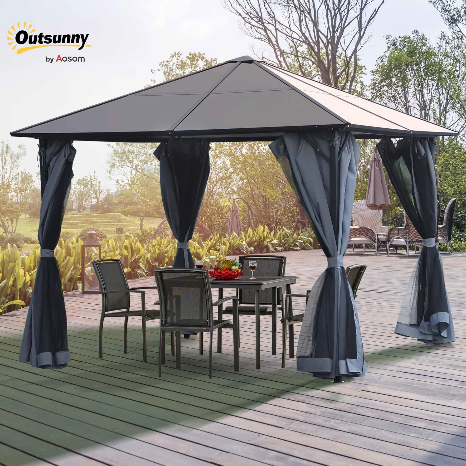 Outsunny pawilon 3 x 3 m pawilon ogrodowy namiot imprezowy z panelami bocznymi dach PC aluminium kolor ciemnoszary
