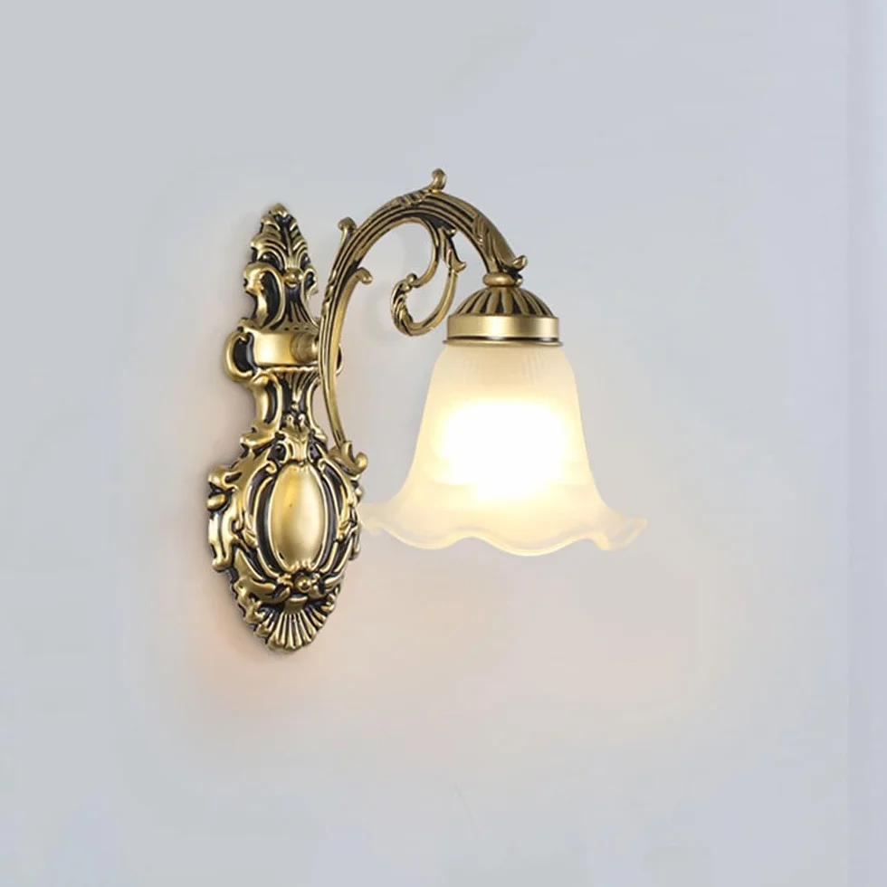 LED Kinkiet Ściany Vintage Retro Mocowany Oprawa z Mleczno-Białymi Szklanymi Abażurami do Salonu, Sypialni, Korytarza, E27 Styl Rustykalny Kwiatowy Średniowieczny