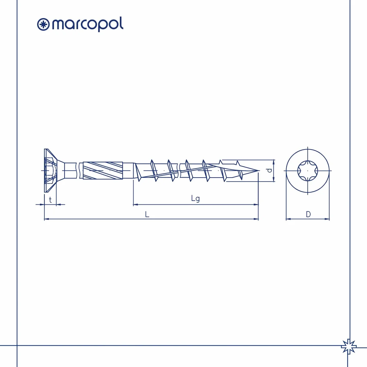 Marcopol Wkręty do drewna z łbem wpuszczanym 8 x 100 mm 50 sztuk TX40 żółte ocynkowane - śruby z łbem wpuszczanym z napędem Torx - śruby z końcówką frezującą, nacięciami tnącymi, frezarką nawiercaną i