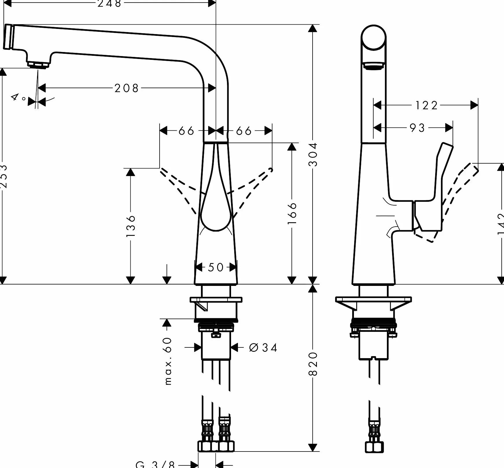 hansgrohe Metris Select M71 Jednouchwytowa bateria kuchenna 260, 1jet stal szlachetna, 14847800