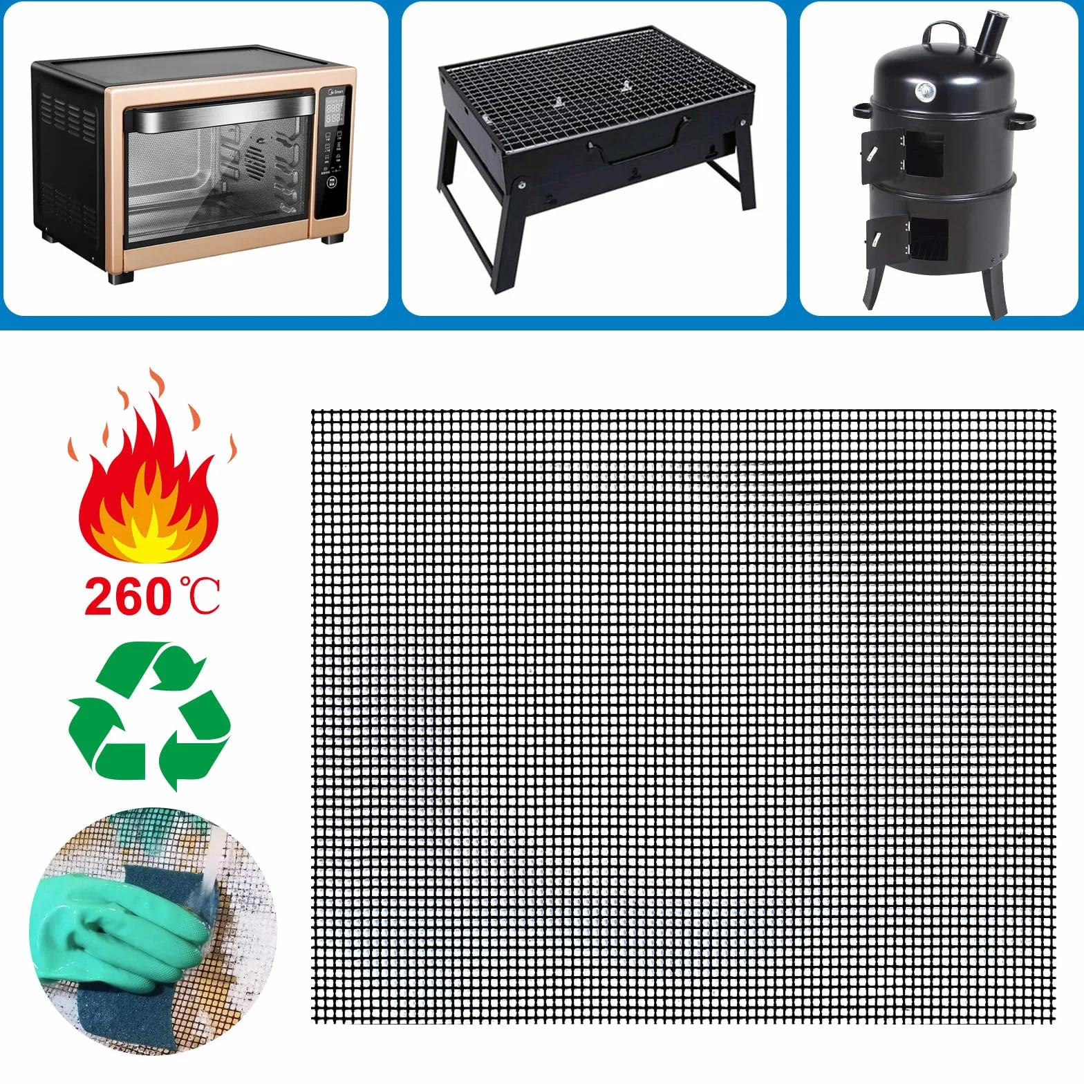 GWHOLE Zestaw 4 mat do grilla BBQ, nieprzywierające siatki do grillowania, uniwersalne
