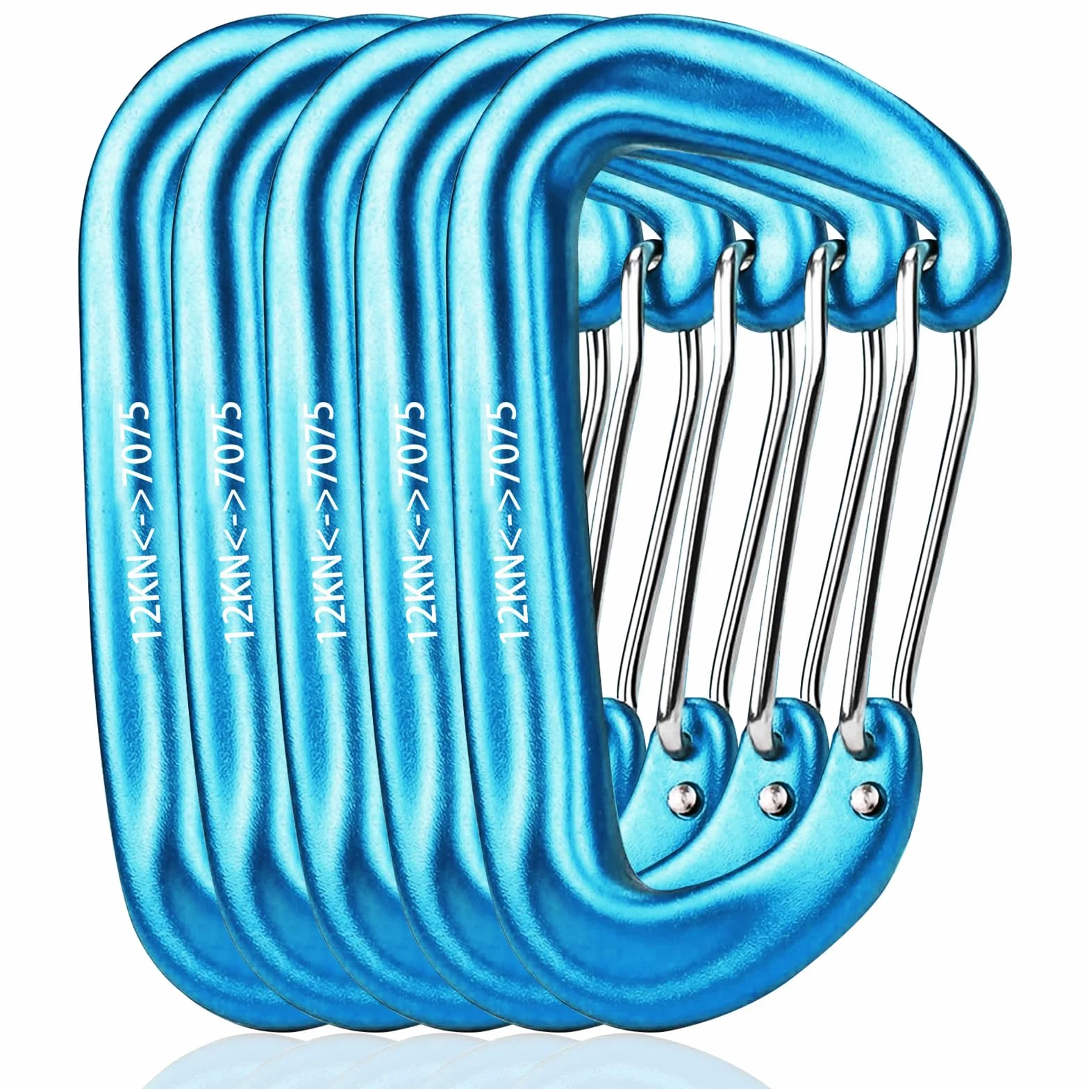 Karabinek, 5 sztuk karabińczyków wspinaczkowych 7075 aluminium Ultralight 12KN (1200 kg), kształt D, do wspinaczki górskiej, hamaka, kempingu, plecaka, turystyki piesze(5 kolorów)