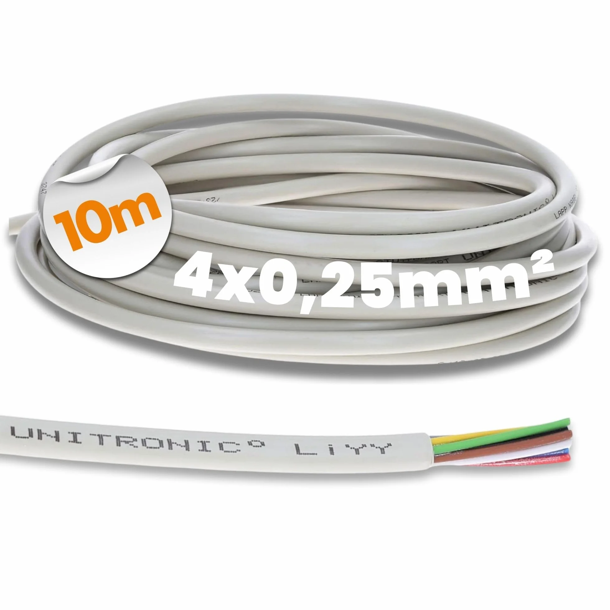 10 metrów Lapp 0028304 UNITRONIC LiYY przewód danych PCW 4 x 0,25 mm², kabel lutowniczy do płytki drukowanej, przewód sygnałowy, przedłużacz, kabel LED, 4-żyłowy