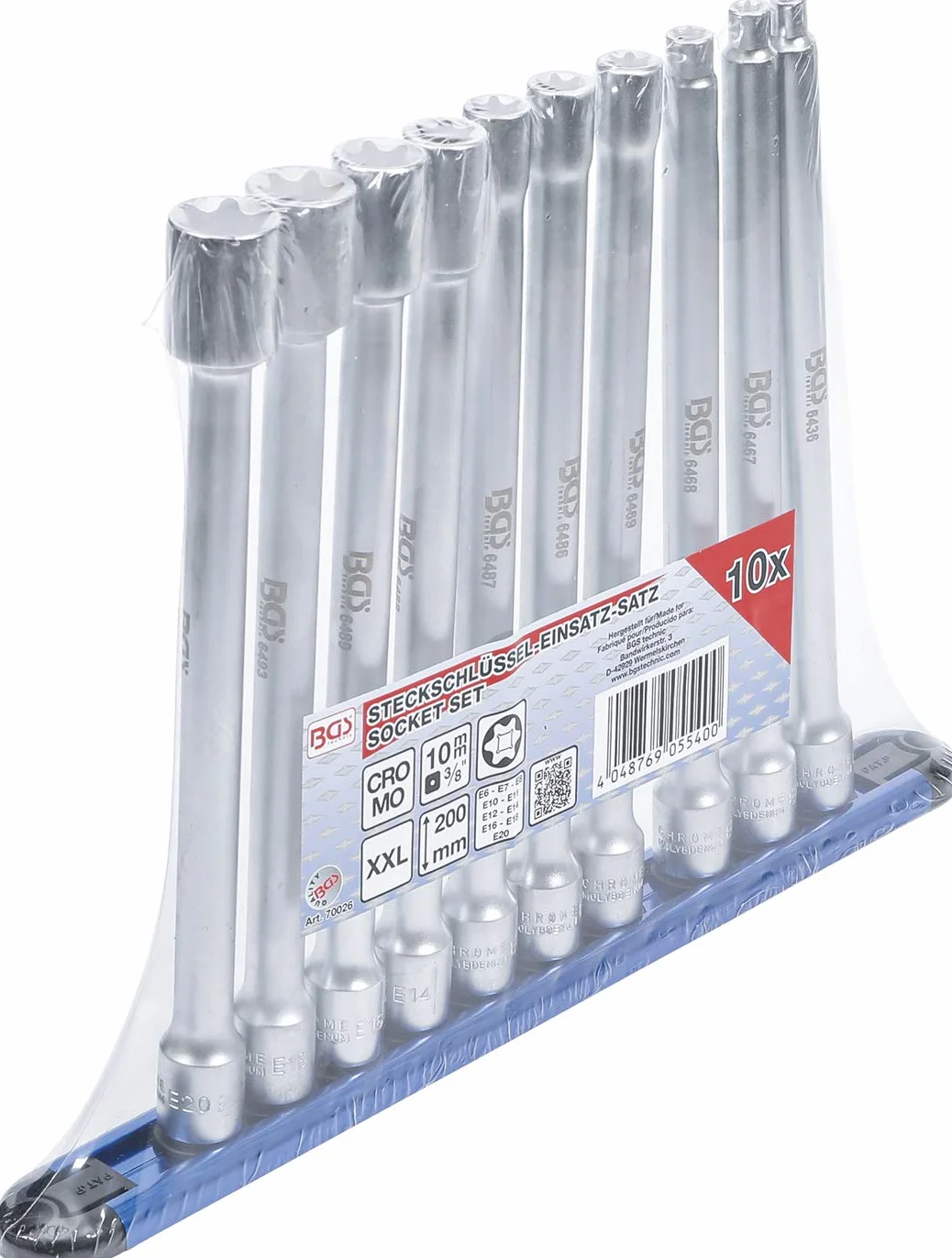 BGS 70026 | Zestaw nasadek profil E | XXL | 10 mm (3/8") | E6 - E20 | 10 szt.