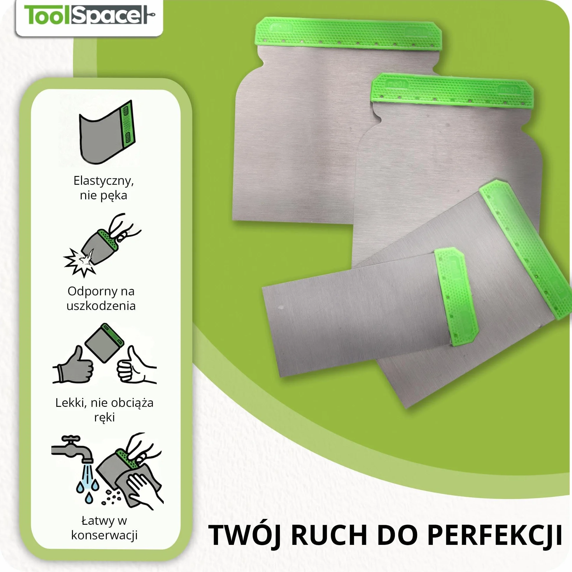 ToolSpace Szpachelka Japońska Elastyczna Zestaw 4 Sztuki Stal Nierdzewna 50 80 100 120 Mm Do Gładzi Szpachlowania Wykończenia Ścian 150 200 Mm Profesjonalny Komplet