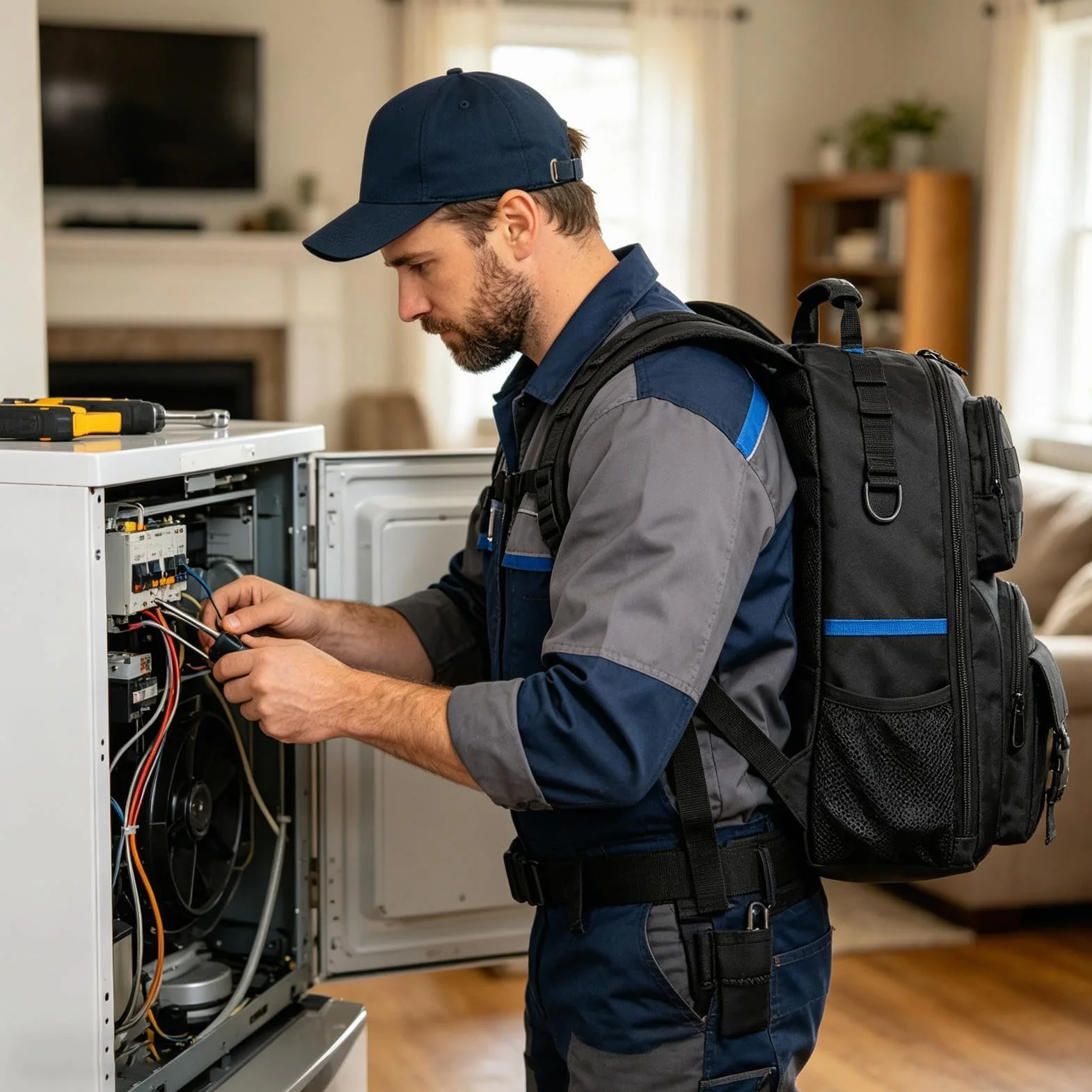 Plecak Narzędziowy Dla Elektryka Pakiet do przechowywania z twardym dnem | Z wieloma kieszeniami, wytrzymały plecak narzędziowy dla technika, elektryka, stolarza, hydraulika, majsterkowania, spawa