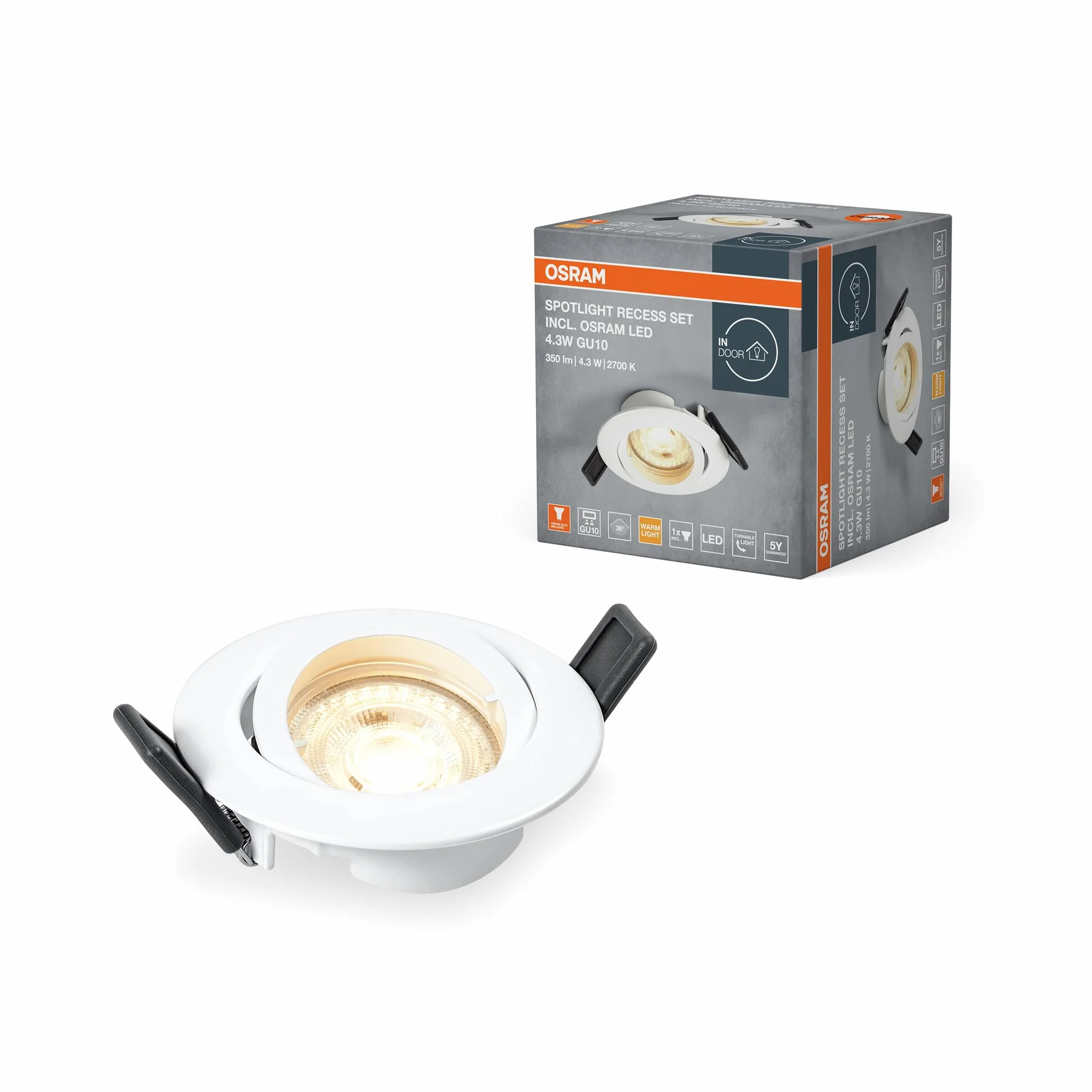 OSRAM Zestaw oświetlenia wpuszczanego do sufitu z diodą LED GU10 i systemem twistlock, oświetlenie wpuszczane w kolorze białym, stopień ochrony IP20 do zastosowań wewnętrznych, w zestawie kompletne