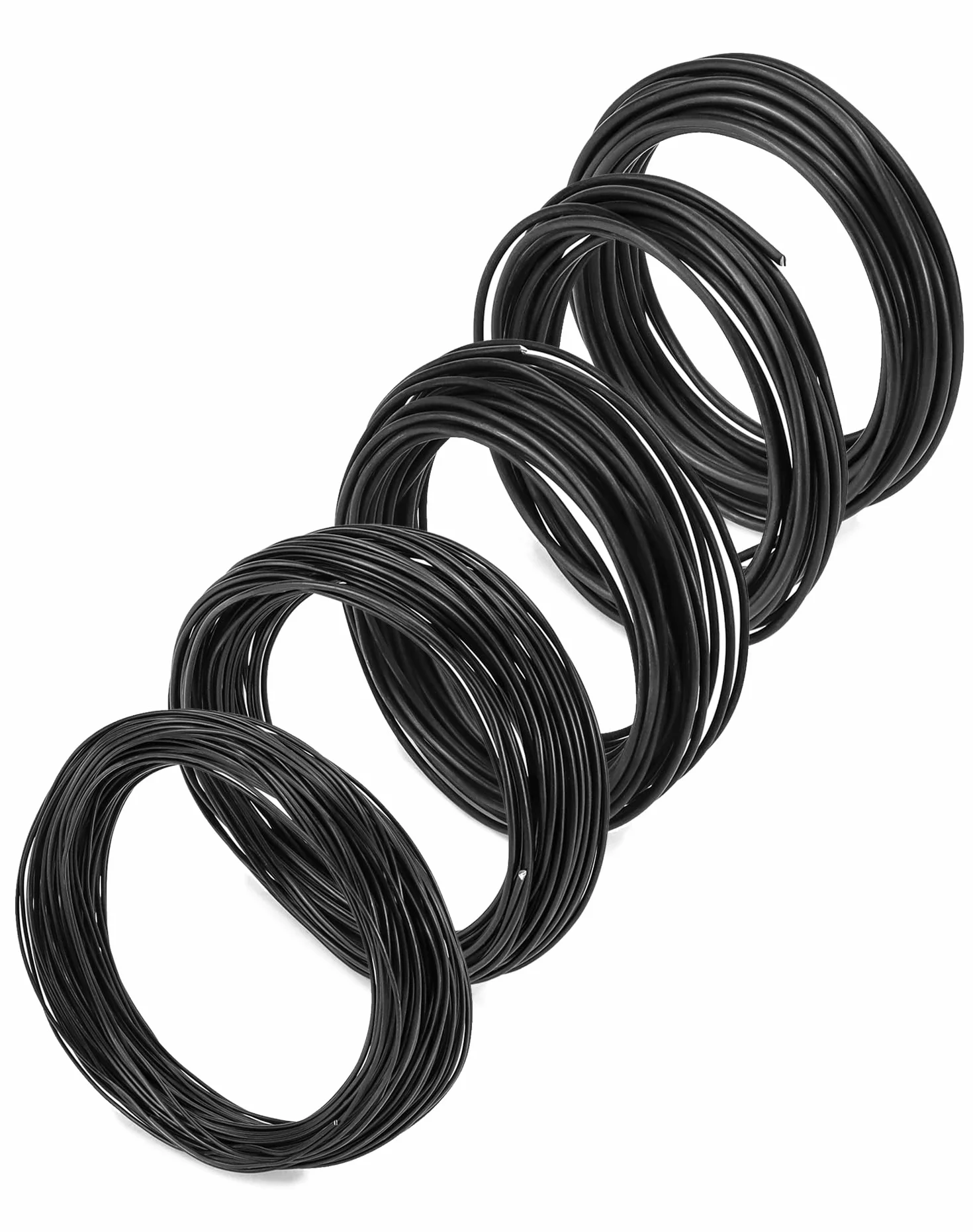 QWORK 50 m (5 rozmiarów) rolki drutu Bonsai, 1,0 mm/1,5 mm/2,0 mm/2,5 mm/3,0 mm - czarny anodowany drut aluminiowy