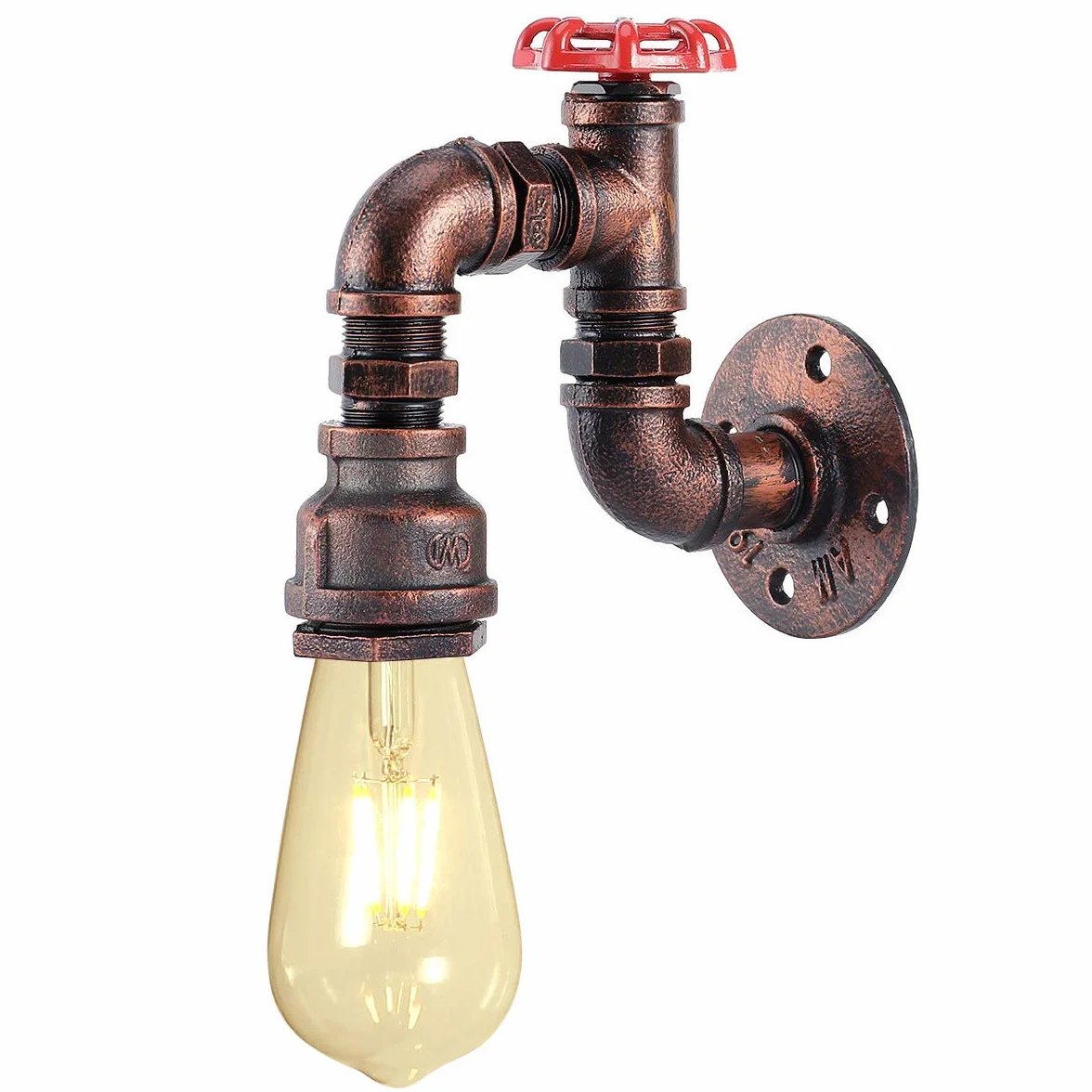 KAWELL Vintage lampa ścienna industrialna retro lampa ścienna kreatywna rura wodna kinkiet ścienny żelazo metal E27 60 W Max do restauracji kawiarni baru kuchni sypialni, kolor czerwony miedziany