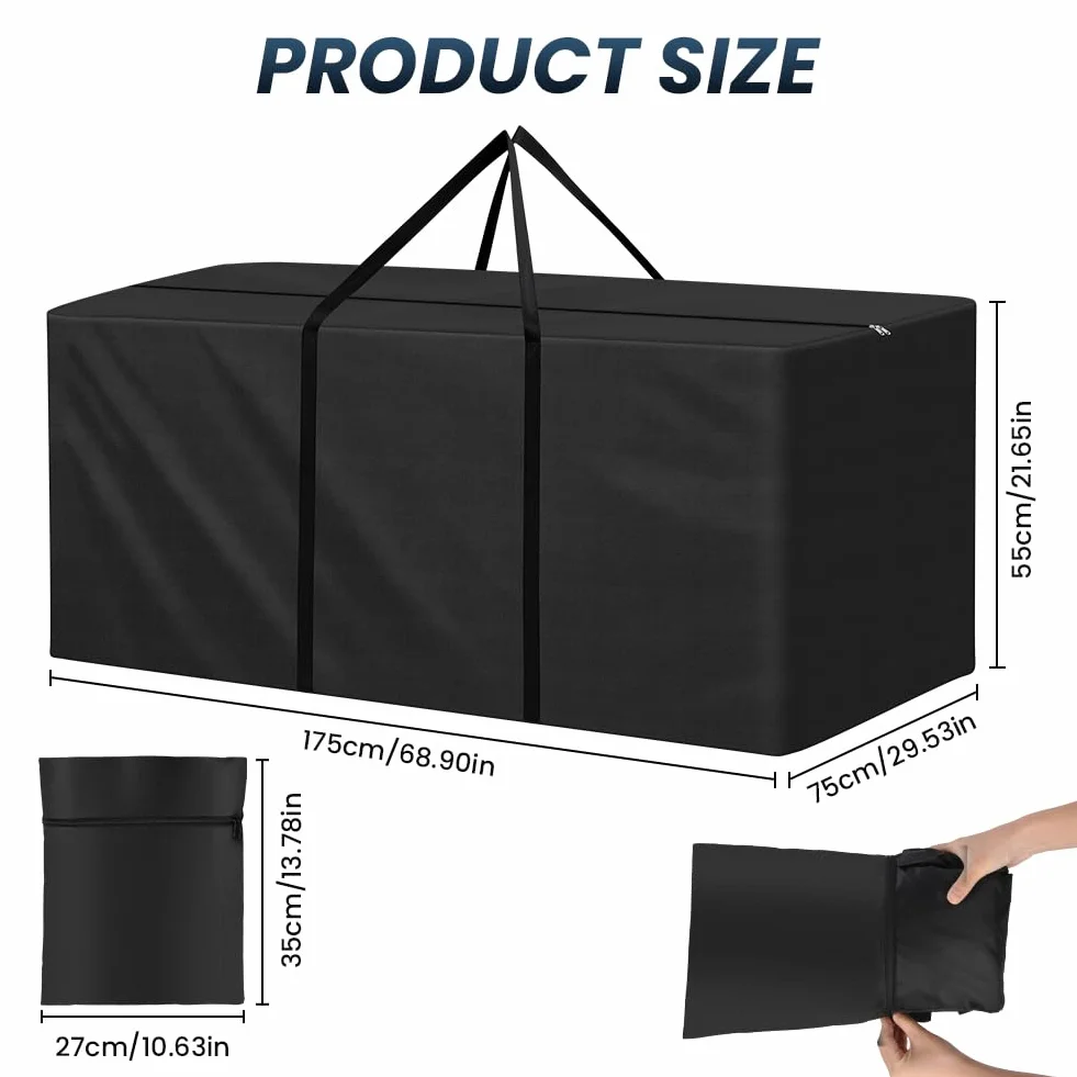 AOOWU Torba do przechowywania poduszek meble ogrodowe 175x75x55 cm wodoodporna odporna UV tkanina Oxford