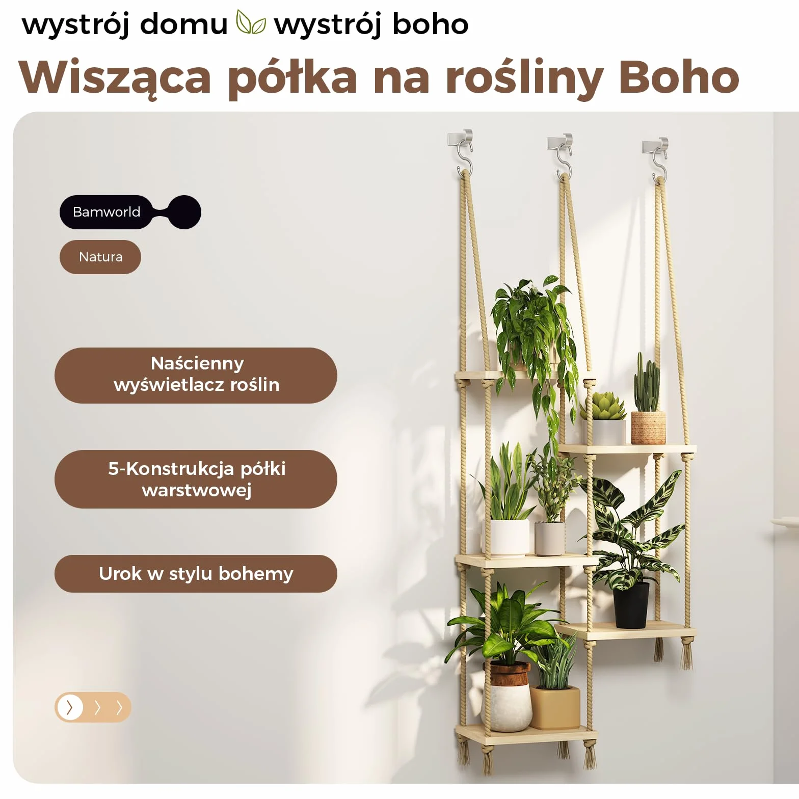Bamworld Wiszące półki na rośliny do okna Drewniana półka ścienna na kwiaty