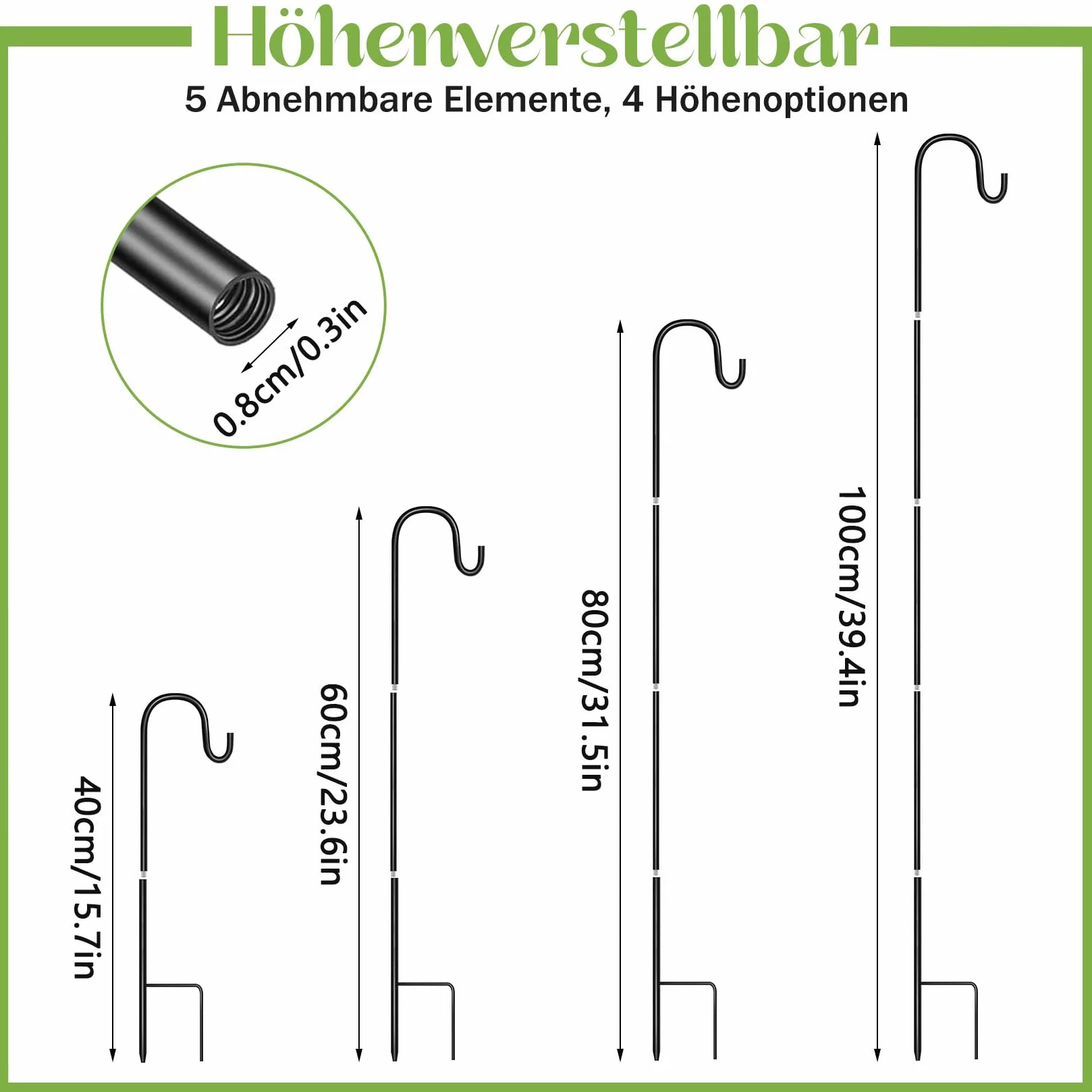 Haczyki pasterskie 100 cm 4 sztuki z tabliczkami regulacja wysokości metalowy pręt ogrodowy