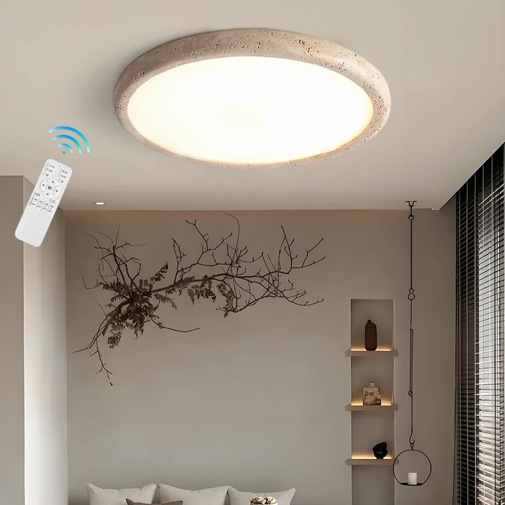 Japońskie Światło Sufitowe W Stylu Wabi Sabi LED Żółta Jaskinia Kamień Lampa Sufitowa Sypialnia Z Regulowaną Temperaturą Koloru Nordic Salon Study Room Ochrona Oczu Światła Sufitowe(58cm)