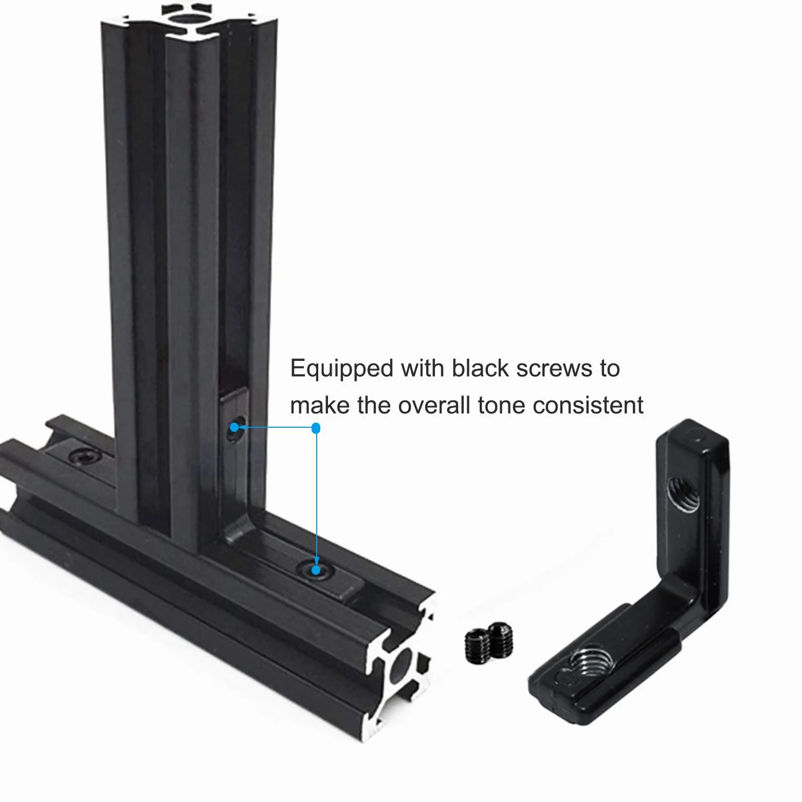 20 szt./partia czarna seria 2020 w kształcie litery L wewnętrzny wspornik łączący narożny ze śrubami i kluczem do serii 20 x 20 aluminiowy otwór profilowy 6 mm