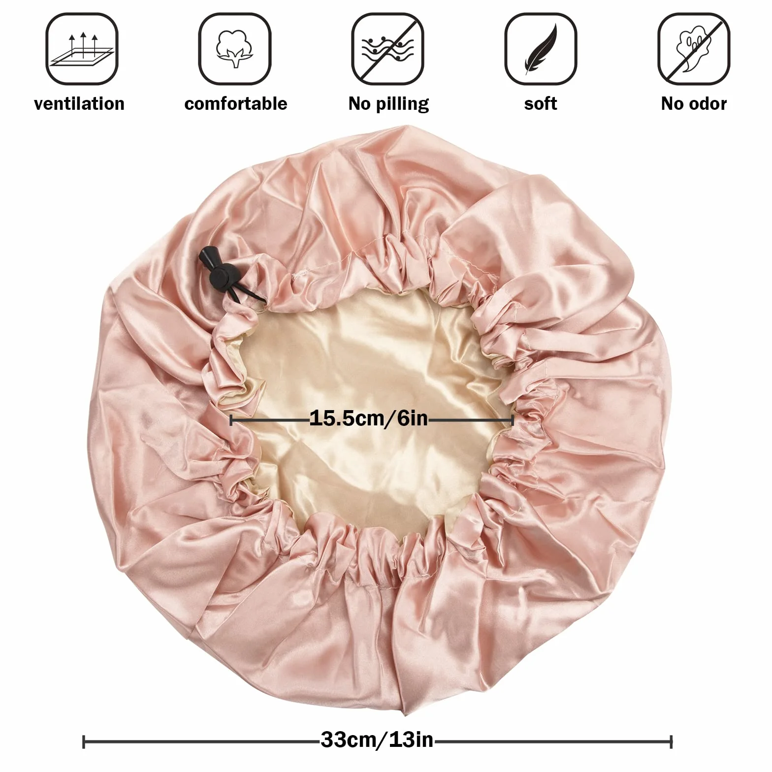 Satin Bonnet 2 szt. czapka do spania na noc, satynowa czapka do spania, regulowana czapka do spania, elastyczny, miękki czepek dla kobiet, dziewcząt, spa, do salonu piękności, kolor czarny i różowy
