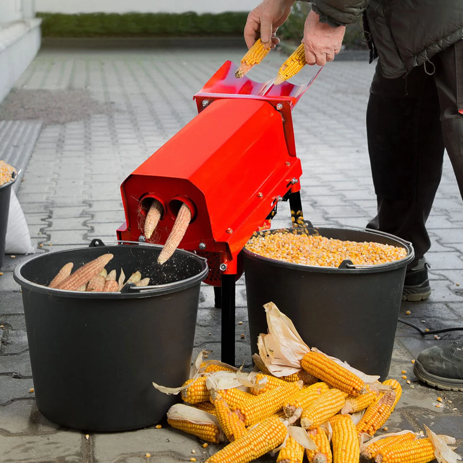 EBERTH Otrząsacz kukurydzy, zgarniacz kukurydzy z silnikiem elektrycznym 750 W, przepustowość 240 kg/h, otrząsacz kukurydzy elektryczny, z ramą nośną, automatyczny, szybki