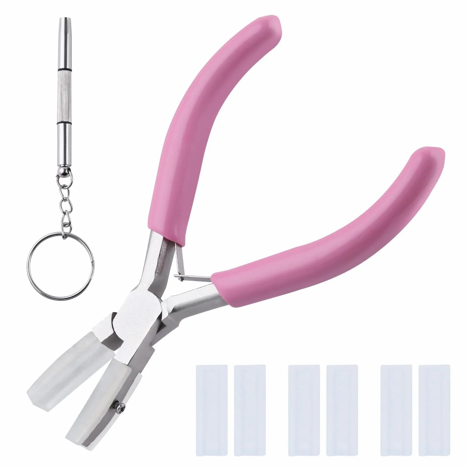 LEONTOOL Podwójne nylonowe szczypce do szczęk, 15 cm, z 3 parami wymiennych końcówek i śrubokrętem, płaskie nylonowe szczypce szczękowe do wyrobu biżuterii, narzędzie do nawijania drutu