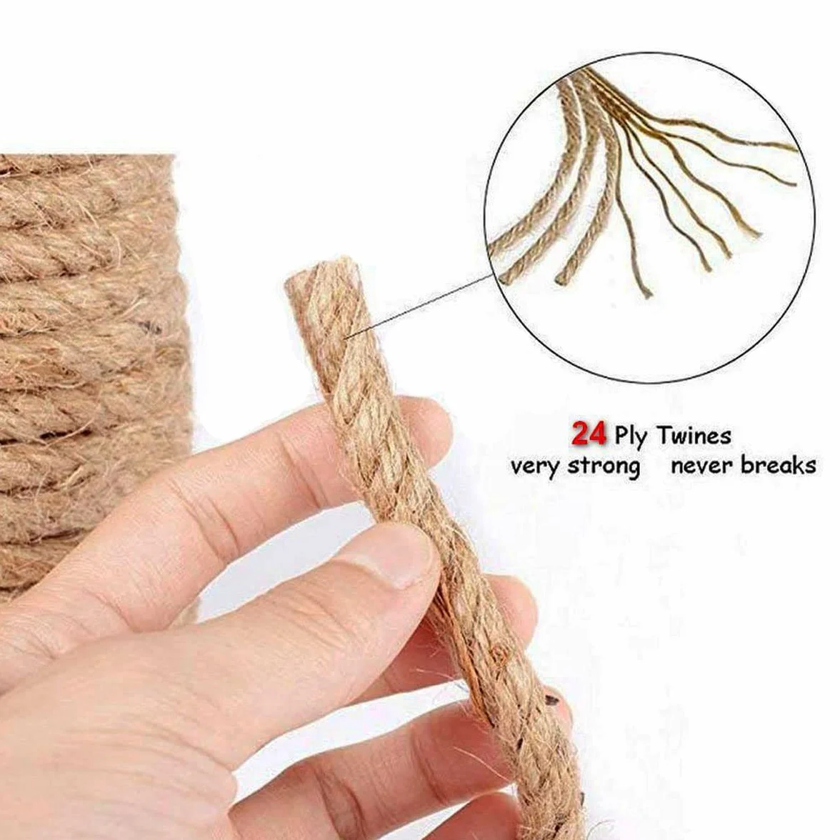 100% naturalna lina jutowa z liny konopnej (1/2 cala x 6 m), mocny sznurek jutowy do rękodzieła, ogrodnictwa, dekoracji hamaka