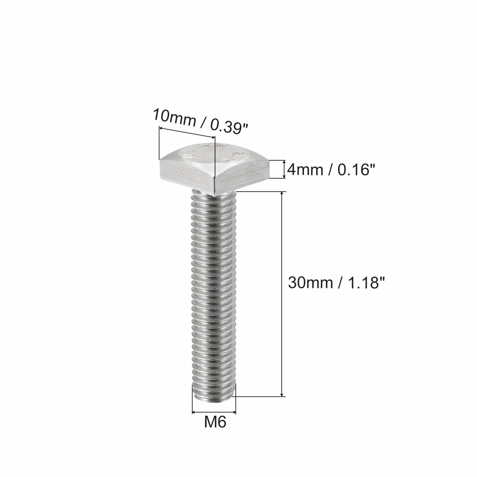 sourcing map 2 sztuki śrub czworokątnych M6 x 30 mm klasa C czworokątny śruba maszynowa z pełnym gwintem ze stali nierdzewnej 304