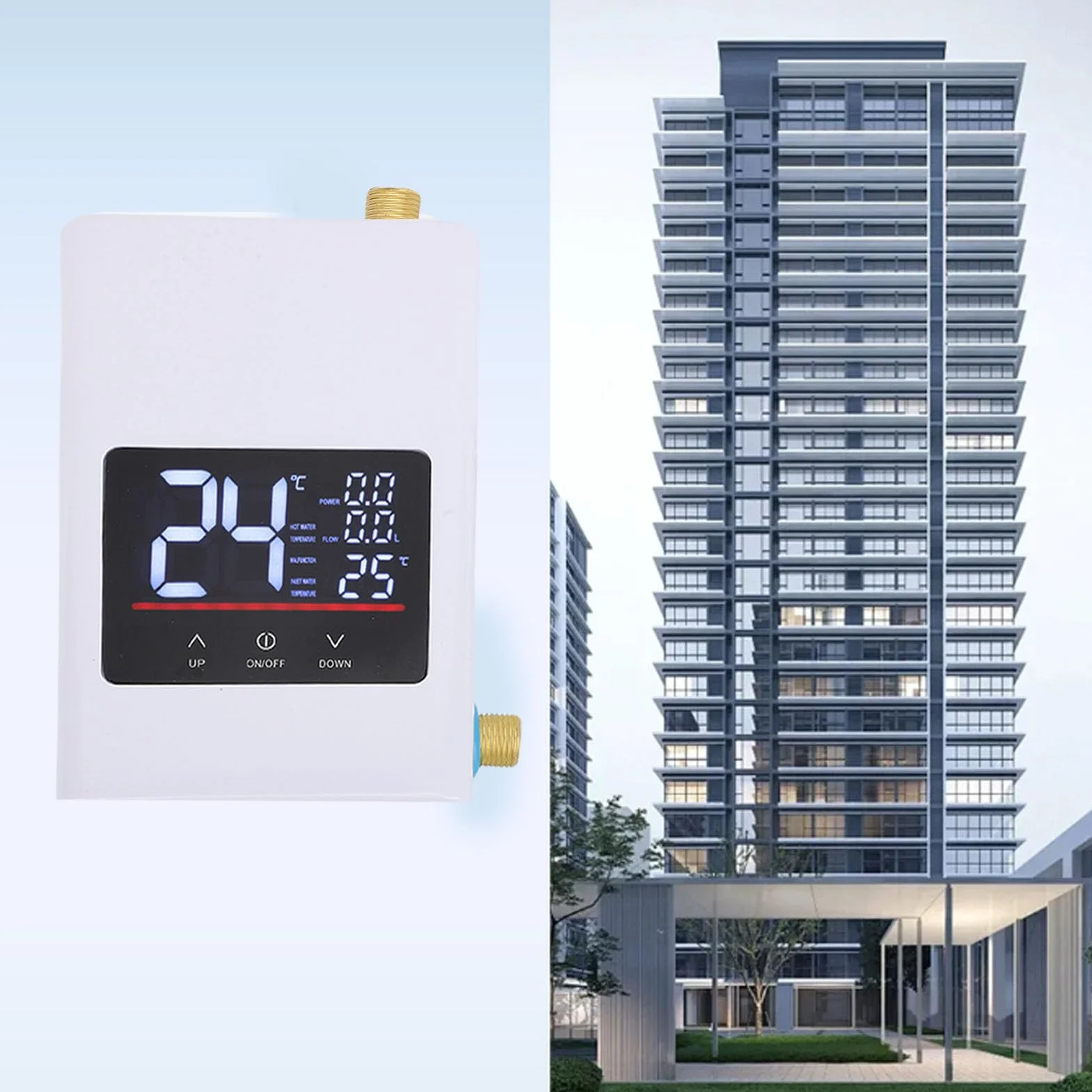 Luocute Bezzbiornikowy Podgrzewacz Wody Elektryczny, Natychmiastowy Podgrzewacz Ciepłej Wody z Cyfrowym Ekranem LCD i Mosiężnym Wlotem, do Kuchni, łazienki, Mieszkania, (Wtyczka UE 220 V 4000 W)
