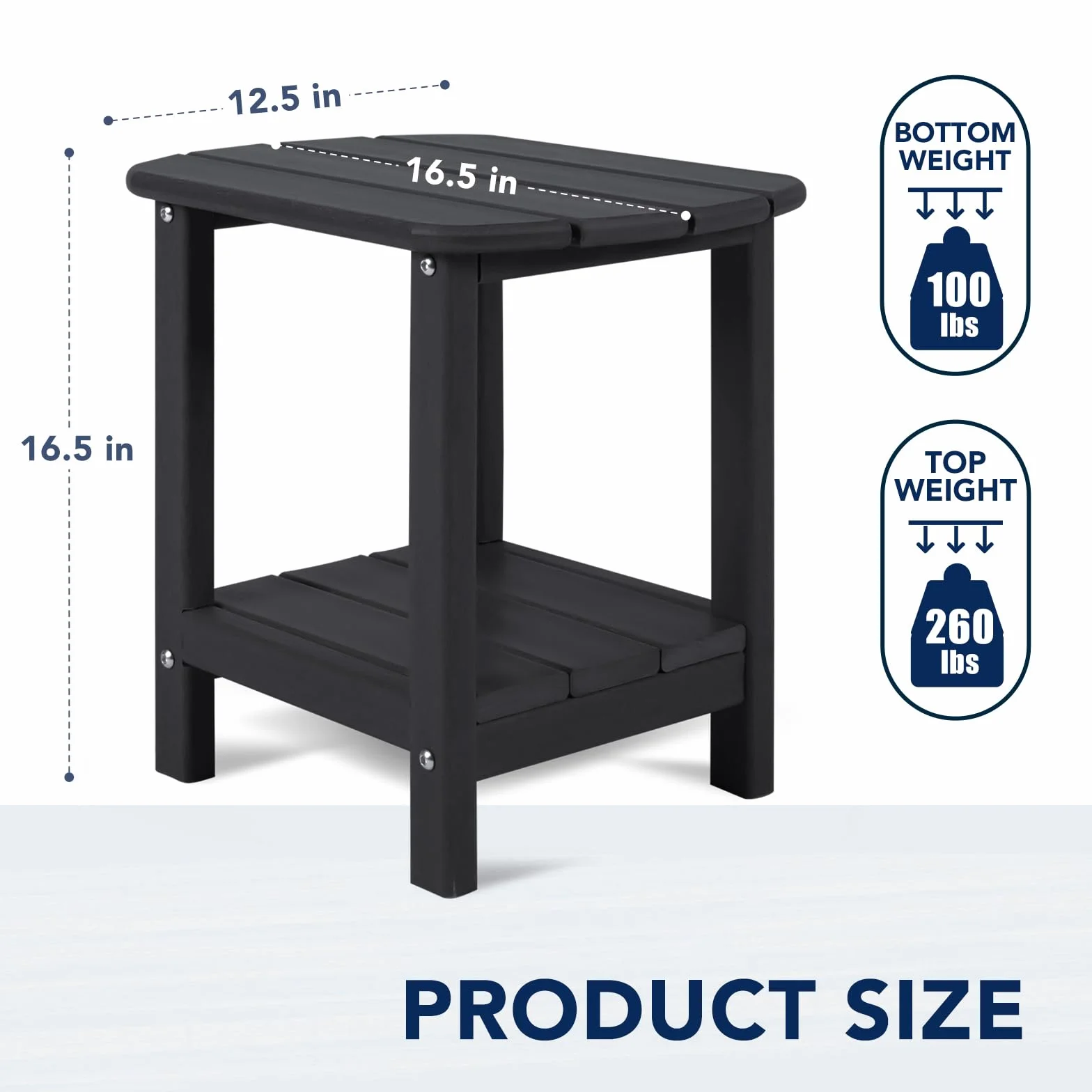 Nalone Adirondack Stolik pomocniczy 16,5" na zewnątrz z tworzywa sztucznego HDPE, podwójny stolik pomocniczy Adirondack mały stolik na patio (czarny)
