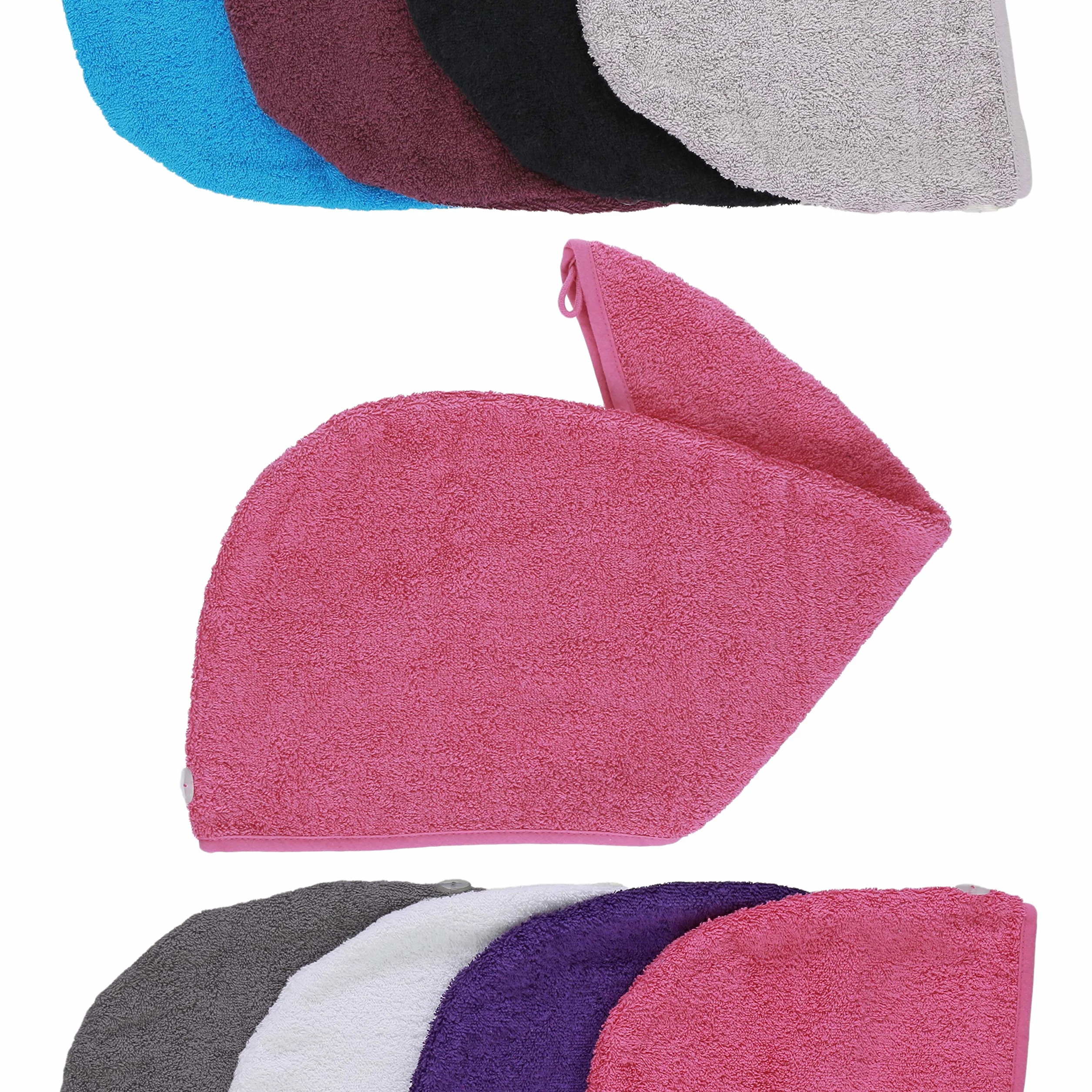 aztex Luksusowy ręcznik turban do włosów, ręcznik do owijania głowy, ręcznik do suszenia włosów z pętlą i zapięciem na guziki, luksusowy chłonny i lekki bawełna, wiele kolorów, 64 x 23 cm - różowy